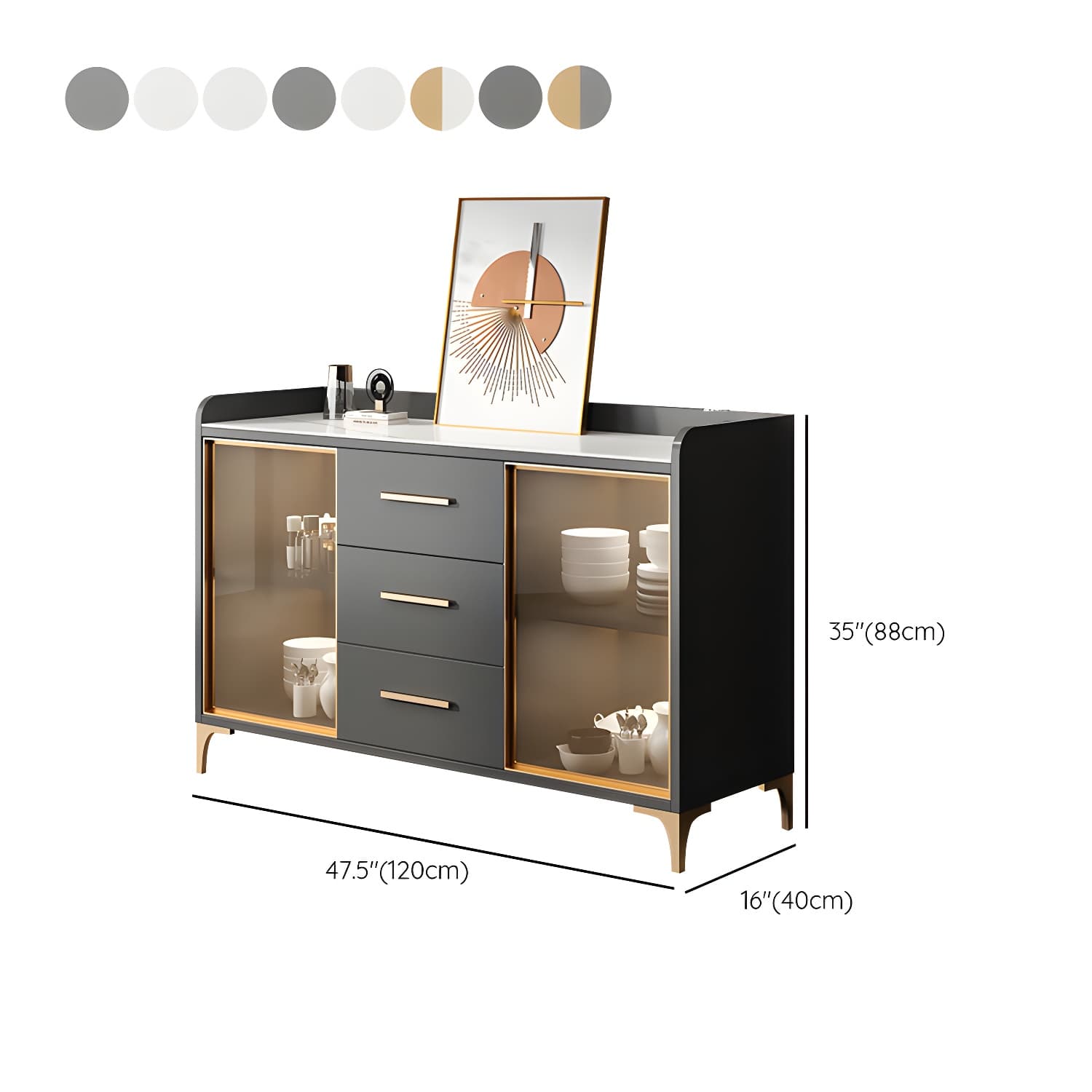 Glam Style Sideboard Wood Glass Doors Side Board with Cabinets and Drawers without Light - image 19