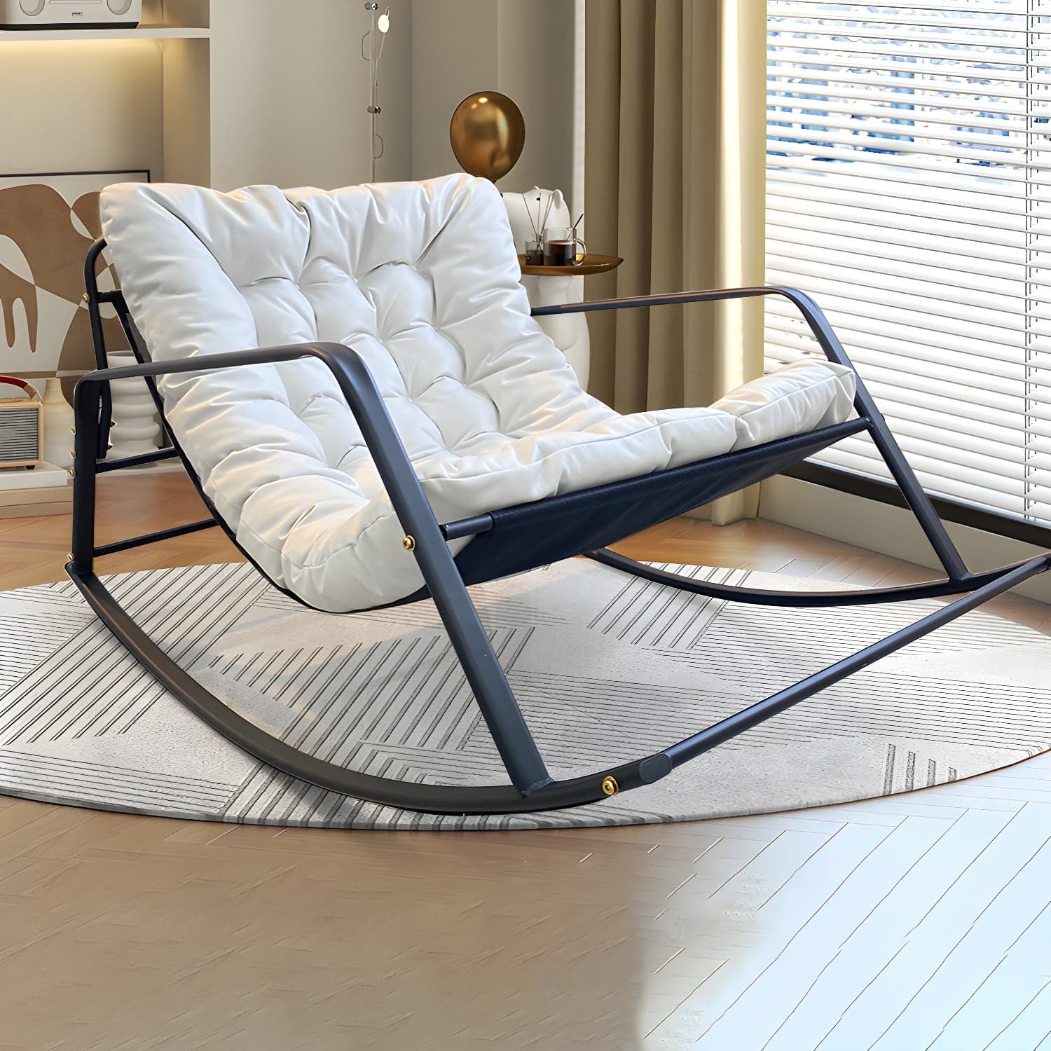 Stylish and Comfortable Modern Black Metal Rocking Chair with Removable Cushions - image 7