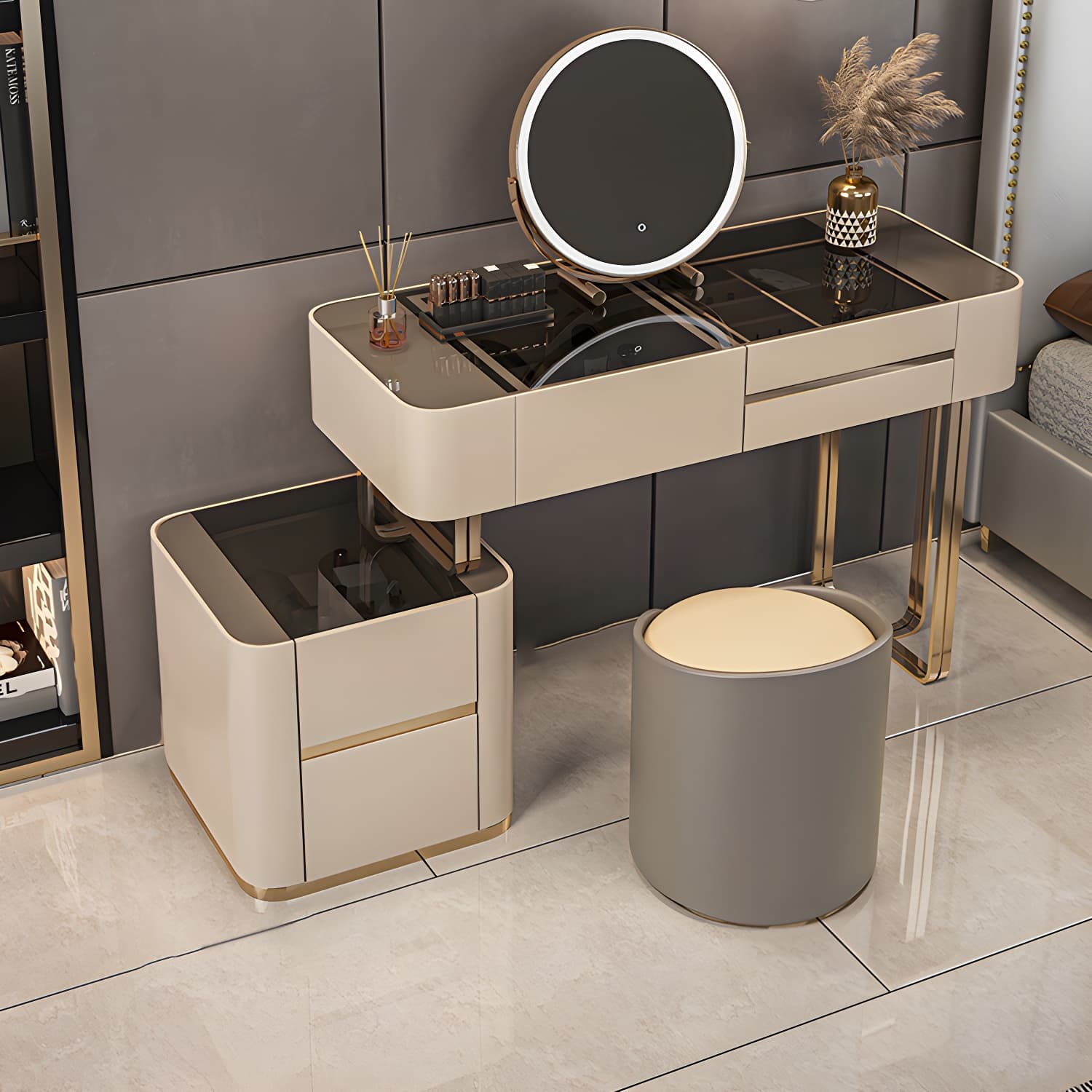 Luxurious Wood and Metal Make-up Vanity 5 Drawers & Lighted Mirror Dressing Table - image 3