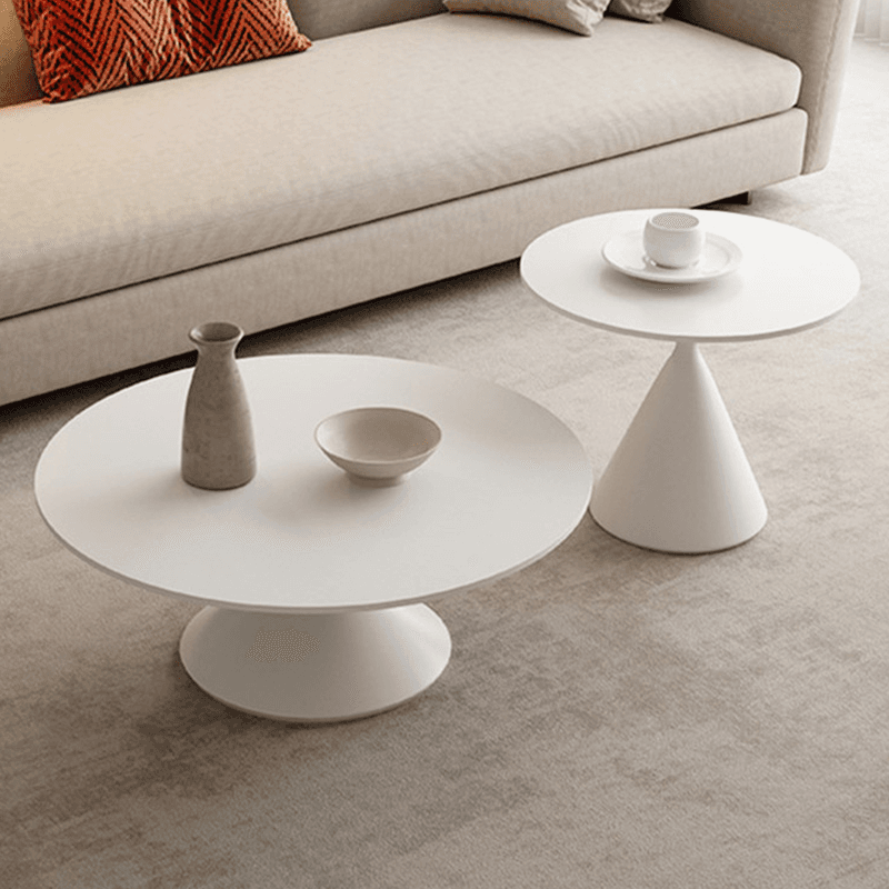 Single/Nesting Postmodern Circular-shaped Chalk/Ink Sintered Stone Pedestal Base Side Table - image 6