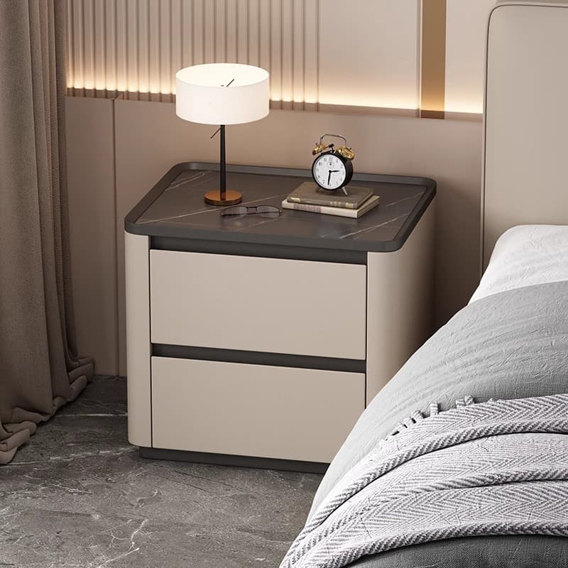 Stylish Bedside Cabinet Nightstand with 2 Drawers and Sintered Stone Countertop - image 5
