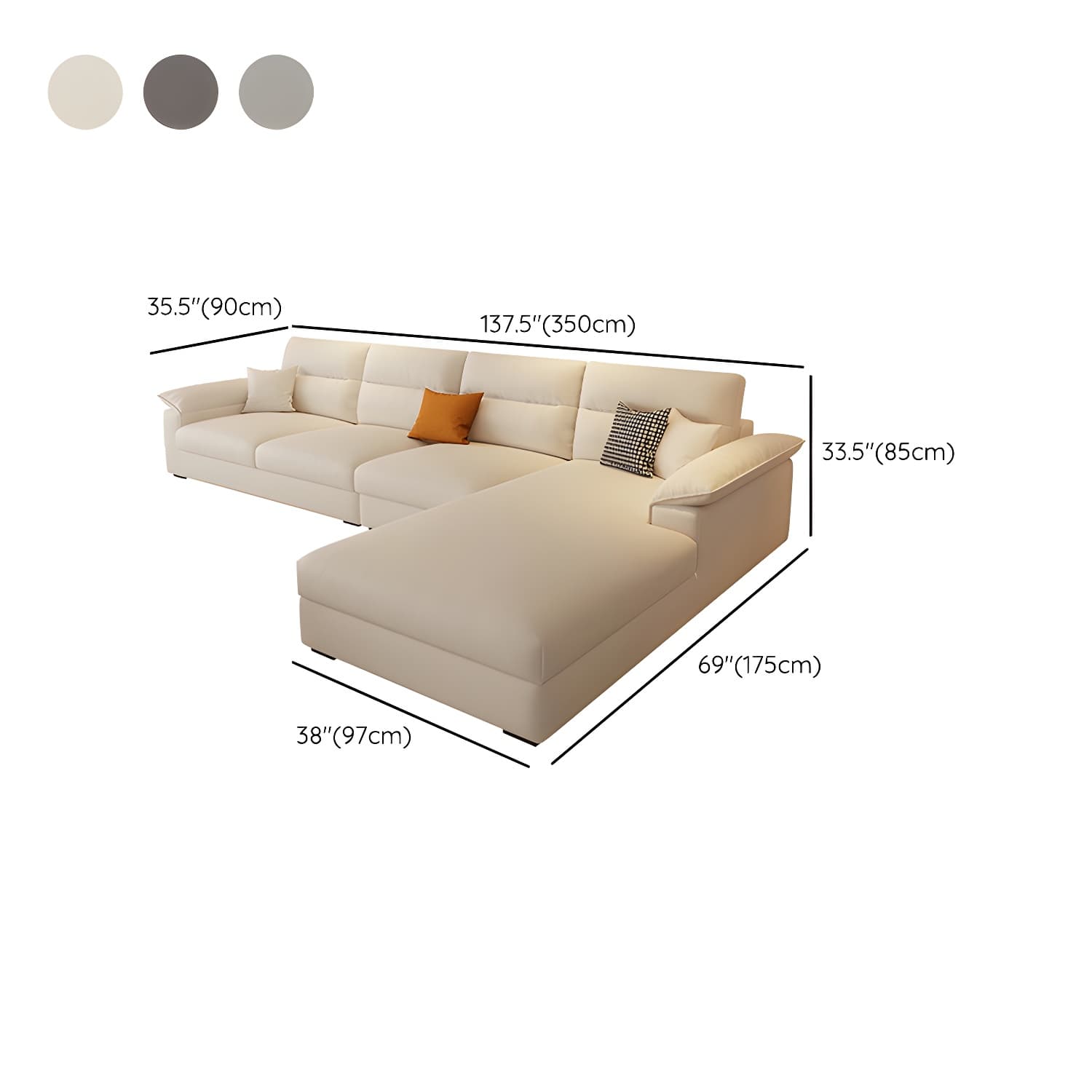 Modern L-Shaped Sofa Chaise Set with Pillow Top Arms and Cushion Back, 3-Piece Design - image 15