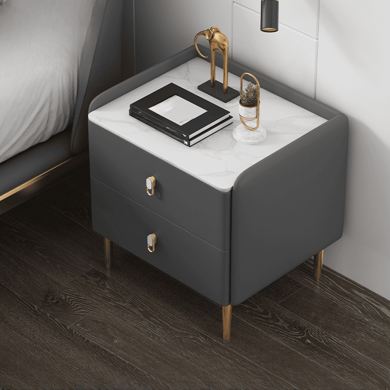 Contemporary Nightstand with 2 Drawers, Pu Leather Countertop, and Leg Support - image 4