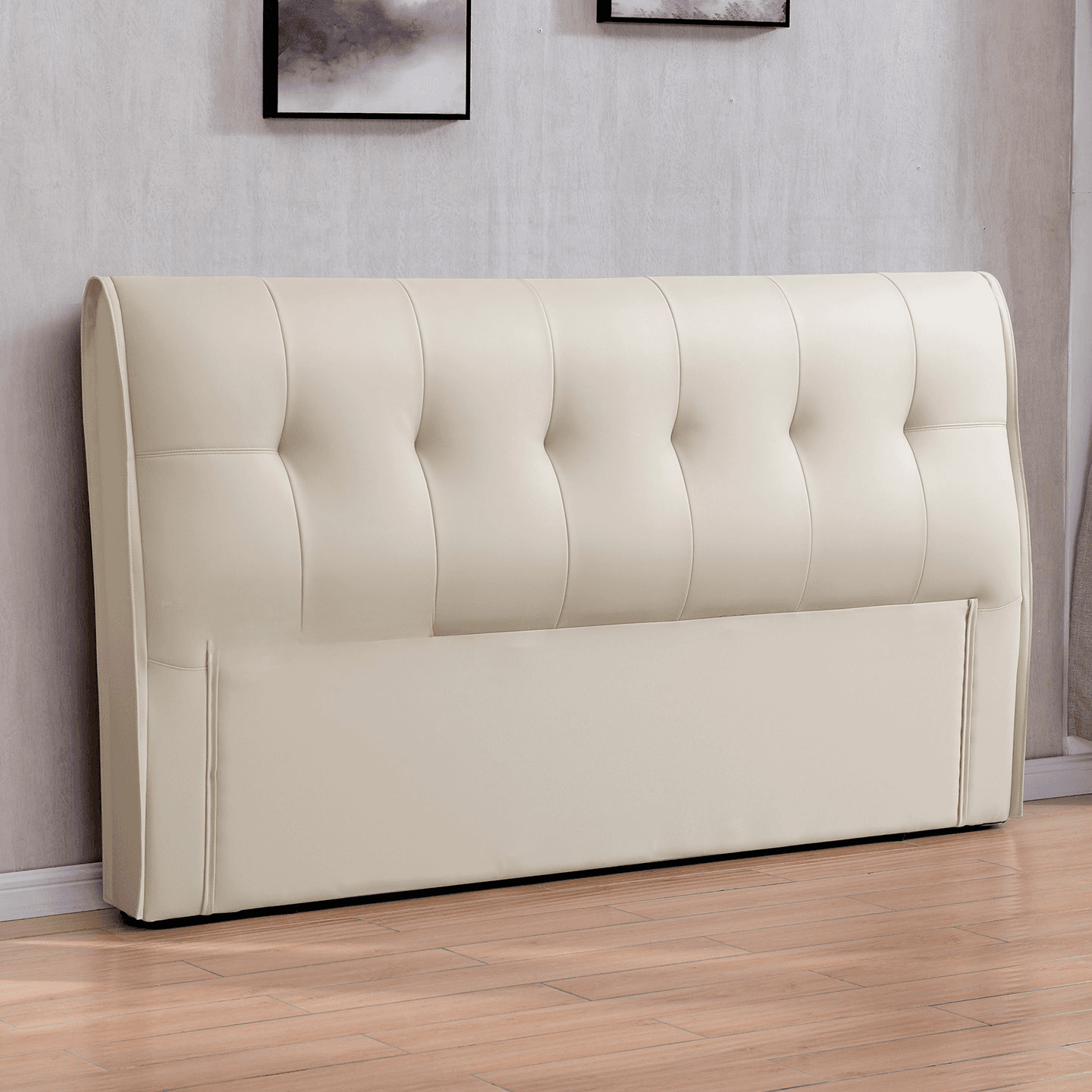 Simplistic Style Panel Headboard with No Distressing, Piled Tufted Rectangular Design for King/Full/Queen Bed, Featuring Sponge Upholstery and Standard Height