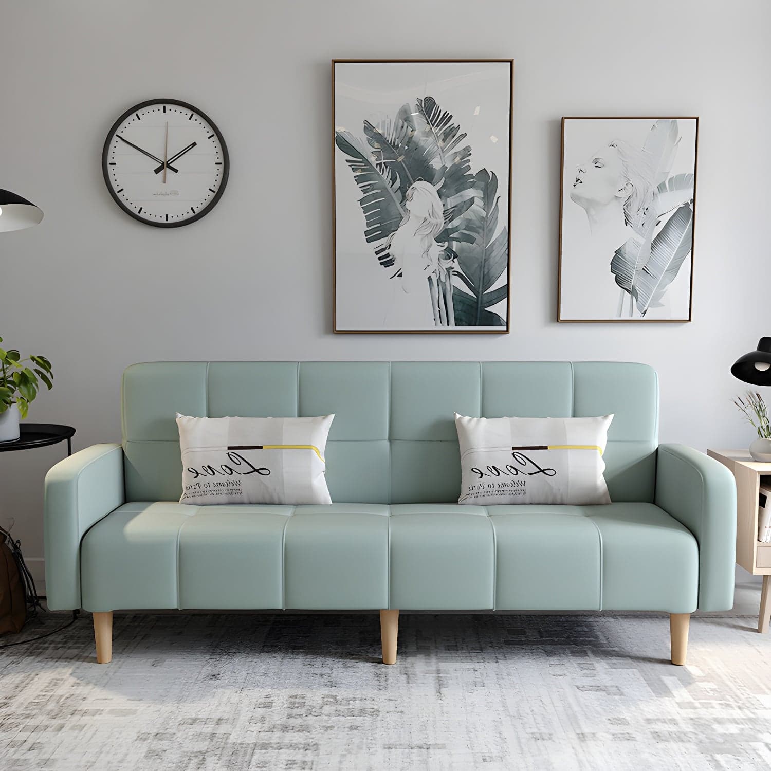 Living Room Linen Chesterfield Sofa with Wooden Legs Square Arm Loveseat - image 9