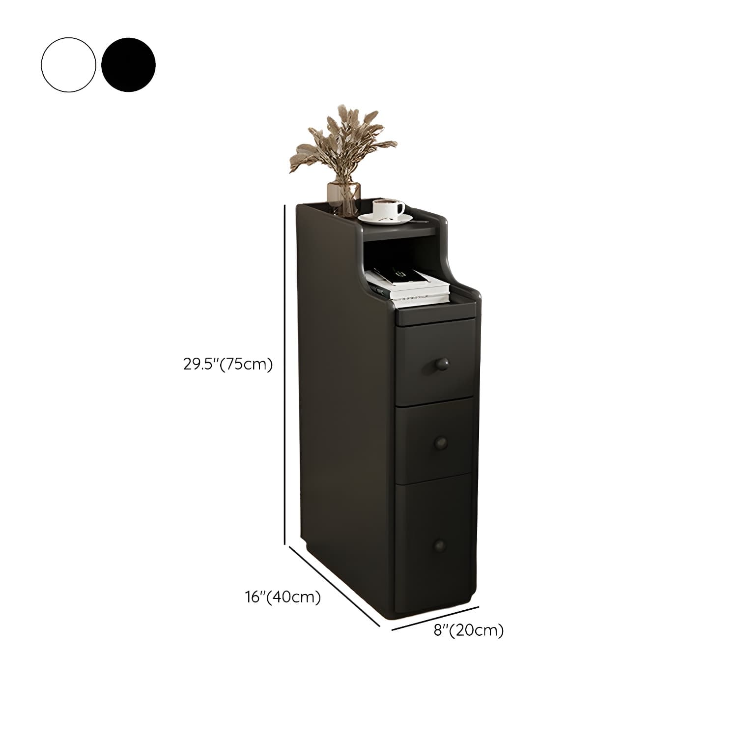 Modern Wood Open Storage Nightstand in Narrow Design with Drawers - image 11