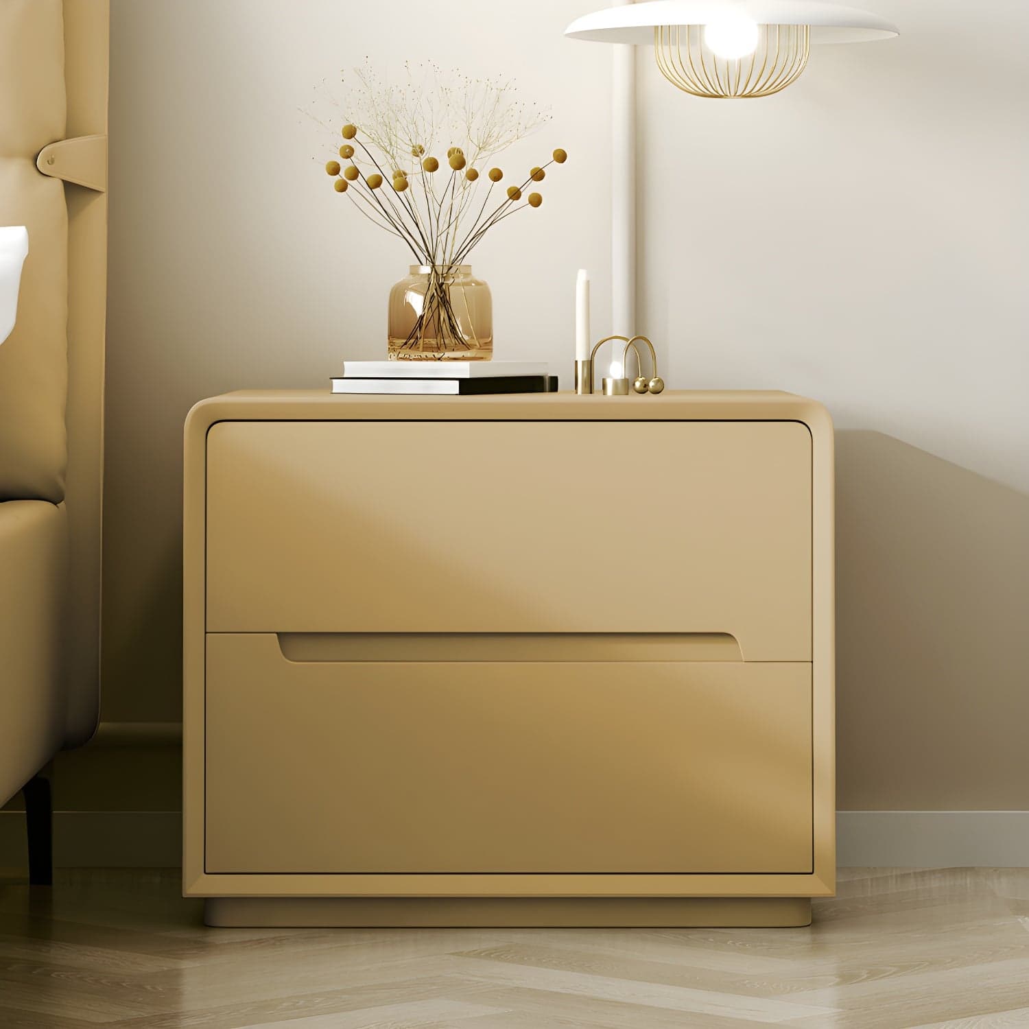 Modern Wood Drawer Nightstand for Small Spaces with 2 Drawers in Narrow Design