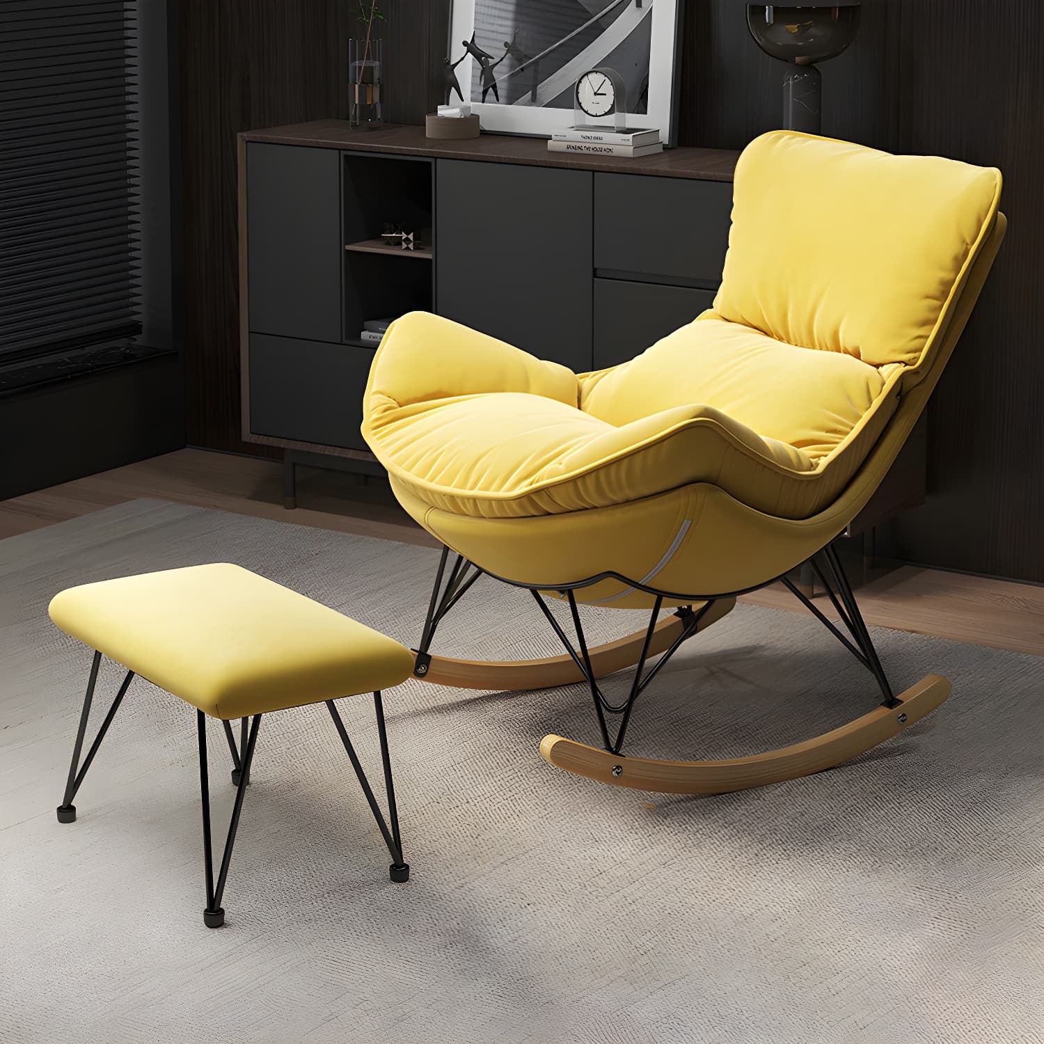 Wing Back Rocking Chair Solid Wood Rocker Chair with Ottoman - image 18