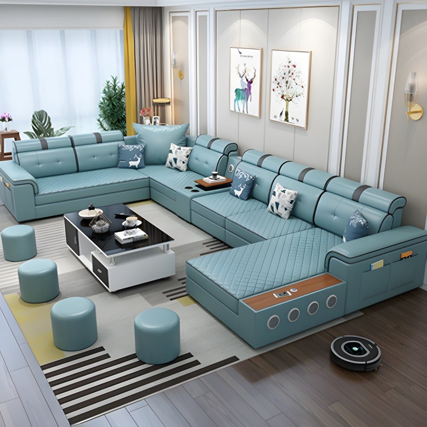 Modern Faux Leather Sofa Stain-Resistant Pillow Top Arm Furniture Sectionals - image 6