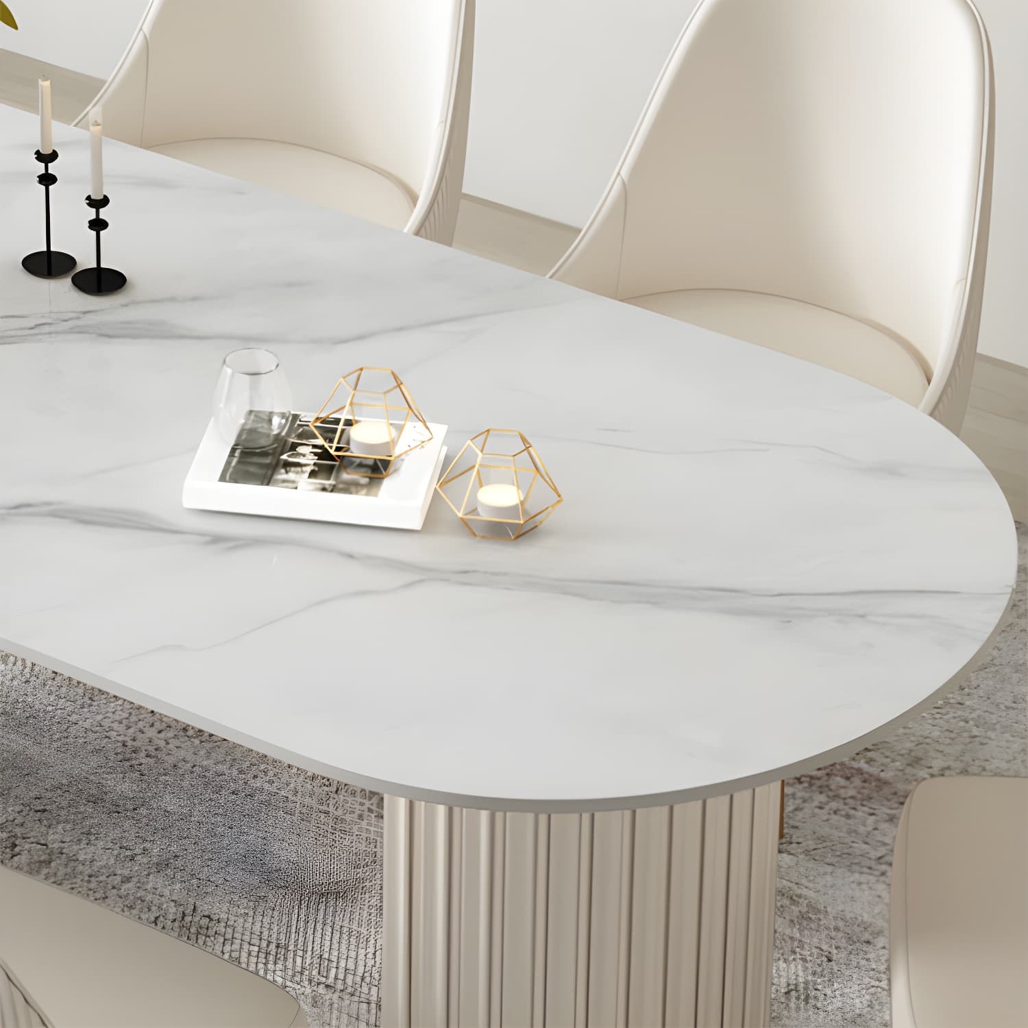 Glam White Sintered Stone Dining Table Set Oval 1/2/5/7 Pieces Dining Set for Home Use - image 6