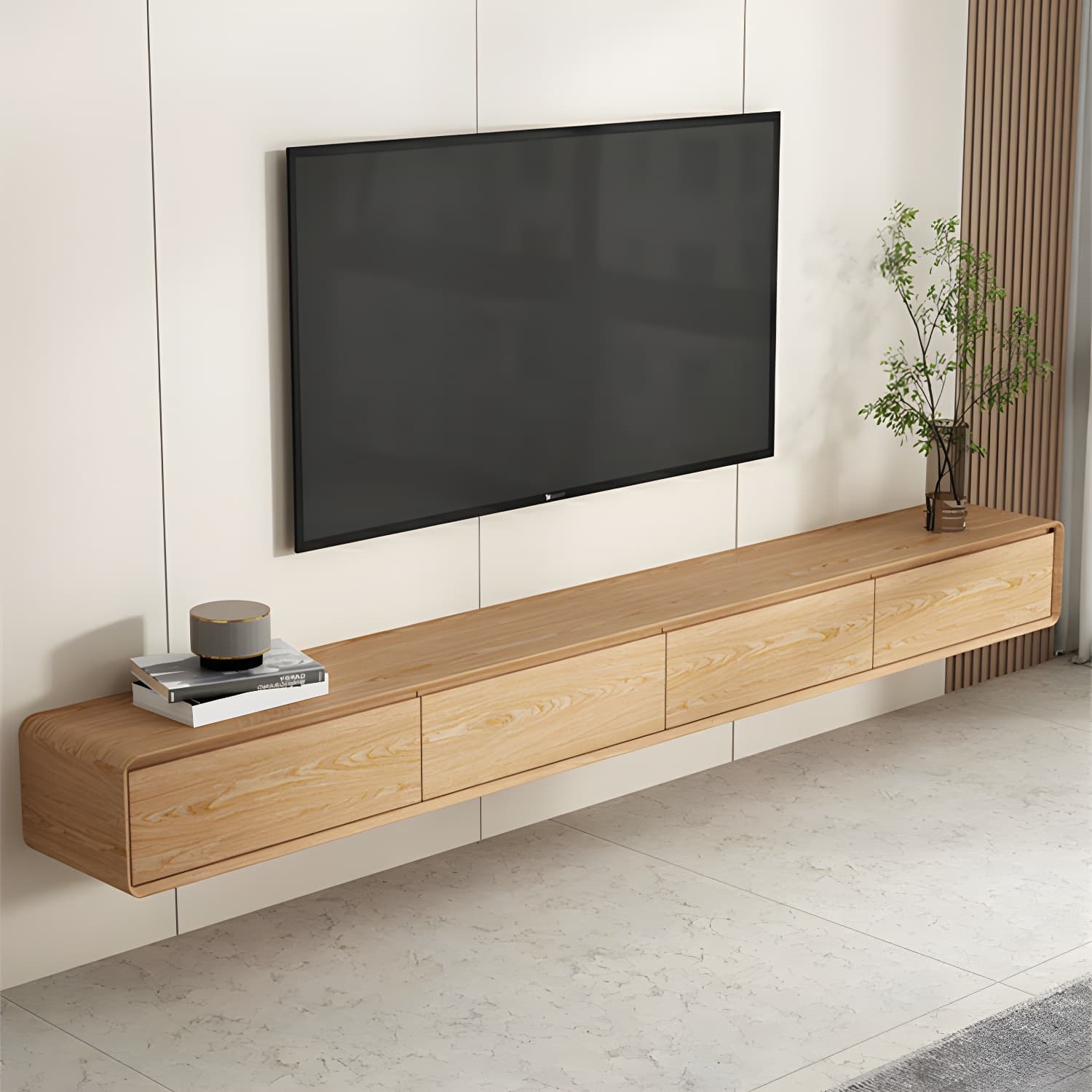 Contemporary Wood Media Console TV Stand in Natural with Drawers
