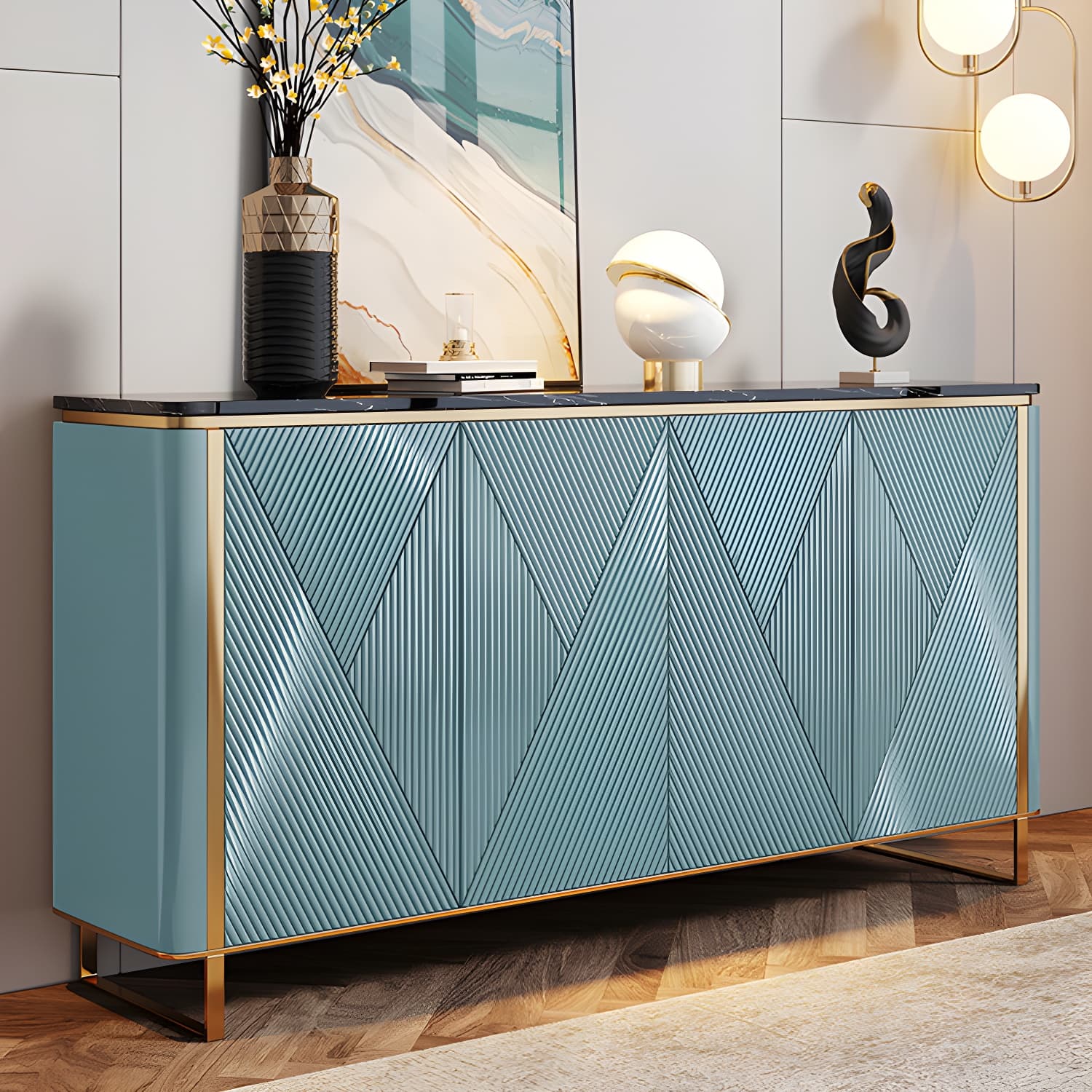 Modern & Contemporary Side Board Stone Credenza with Cabinets - image 3