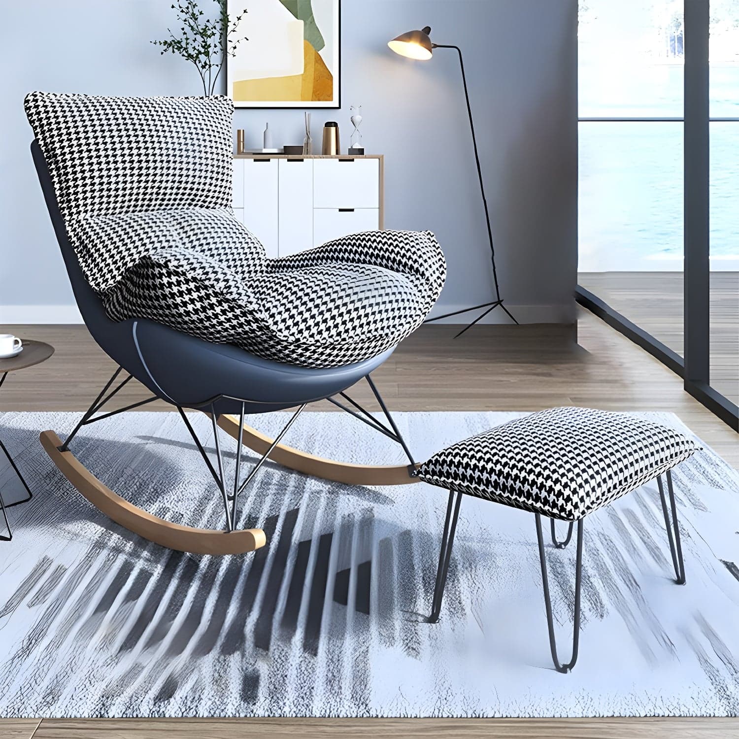 Contemporary Rocking Accent Chair Antique Finish Rocking Chair with Ottoman - image 3