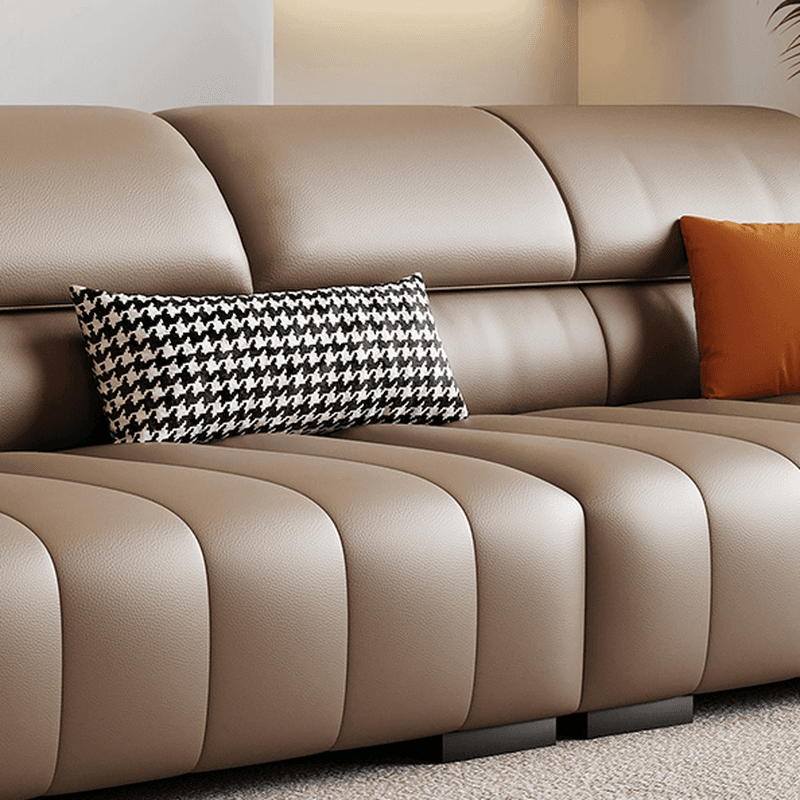 Elegant Light Brown Leather Standard Sofa/Single Sofa/Loveseat with Armrest and 3 Pillows - image 4