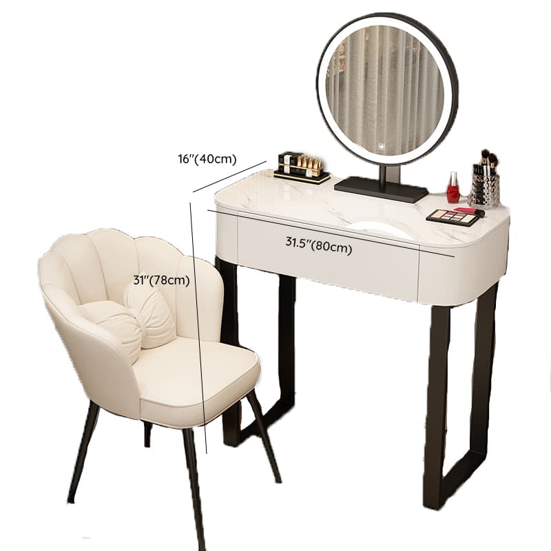 Casual Small/Standard Vanity Set with White Chair, Iron Frame, Drawer, and Mirror Lights - image 17