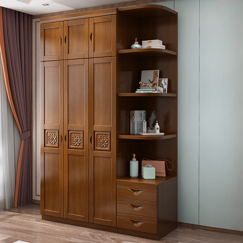 Vintage Sepia Lumber Wardrobe with Soft Close Drawer, Soft Close Door, Interior Shelves, and Hanging Rod - image 4