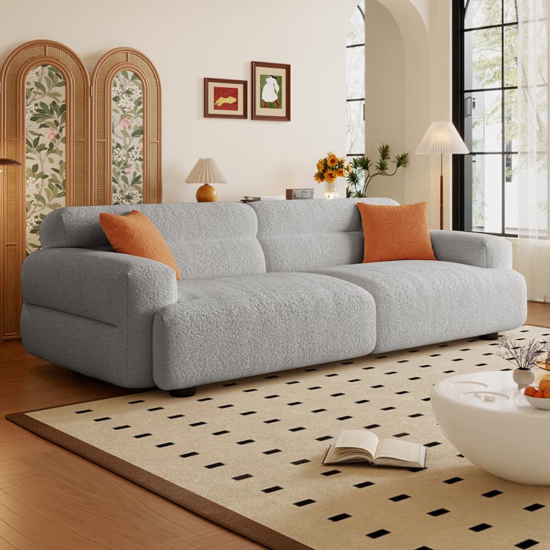 Modern Solid Color Tear Resistant Standard Sofa in Light Gray/White/Citrus Color with 4-seater/Seats 5/3-seater and 2 Pillows