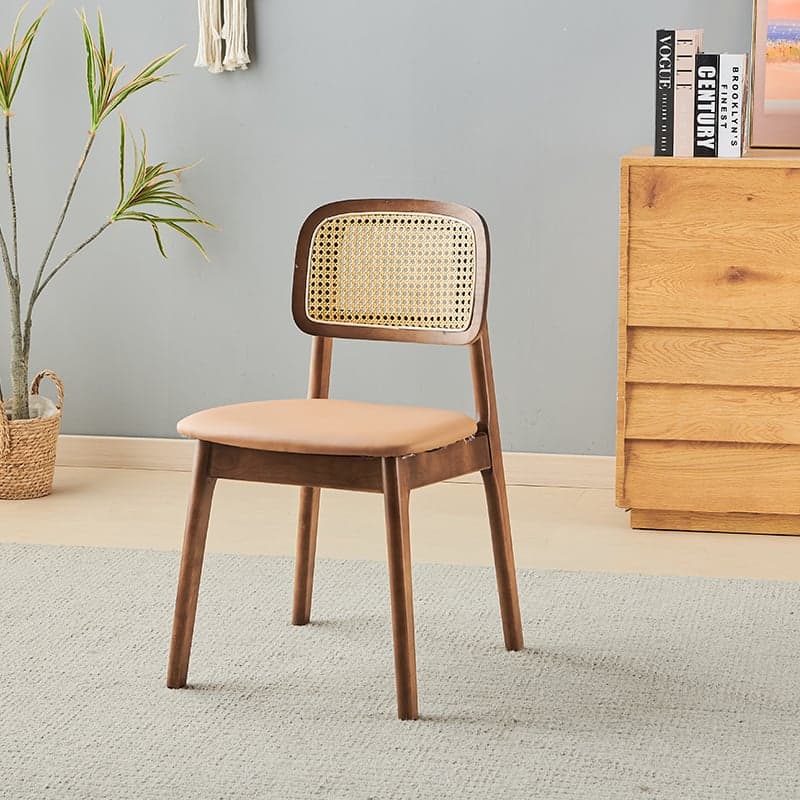 Leatherette/Wood/Rattan Entwined Balanced Armless Chair with Uncovered Back and Timber Legs in Sepia/Ink/Wood Color in a Scandinavian Style - image 11