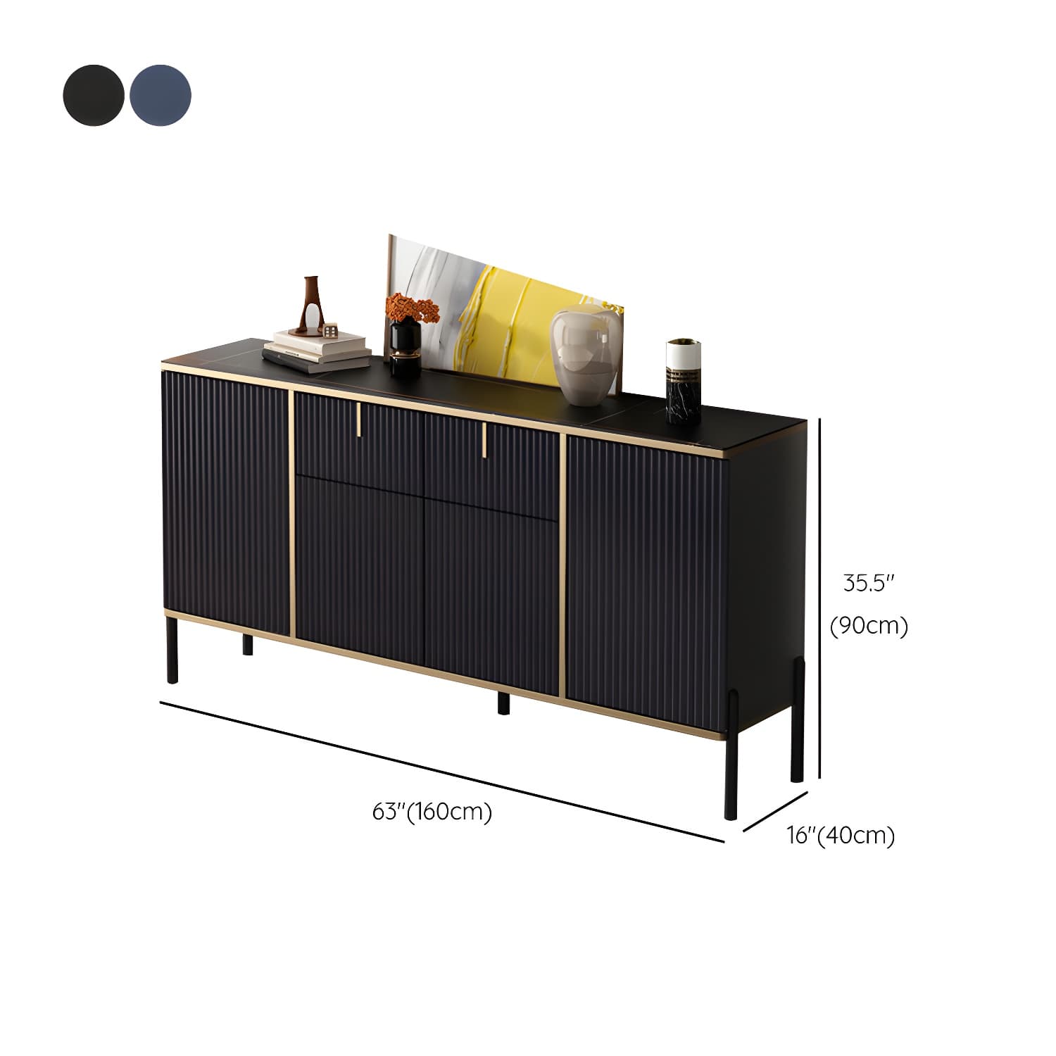 Glam Style Sideboard Stone Side Board with Drawers and Cabinets - image 15