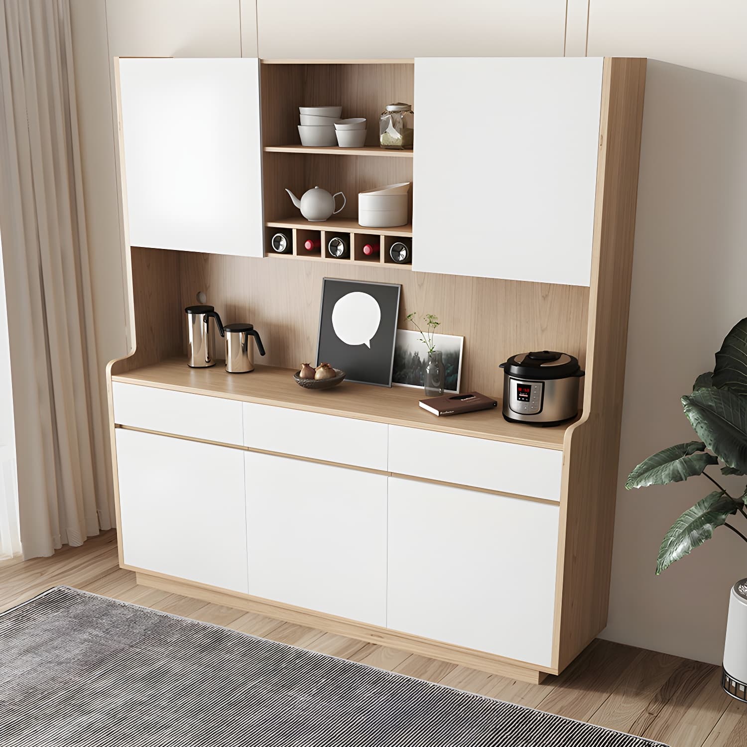 Five Doors Three Drawers Sideboard Glam Buffet Server for Living Room - image 3