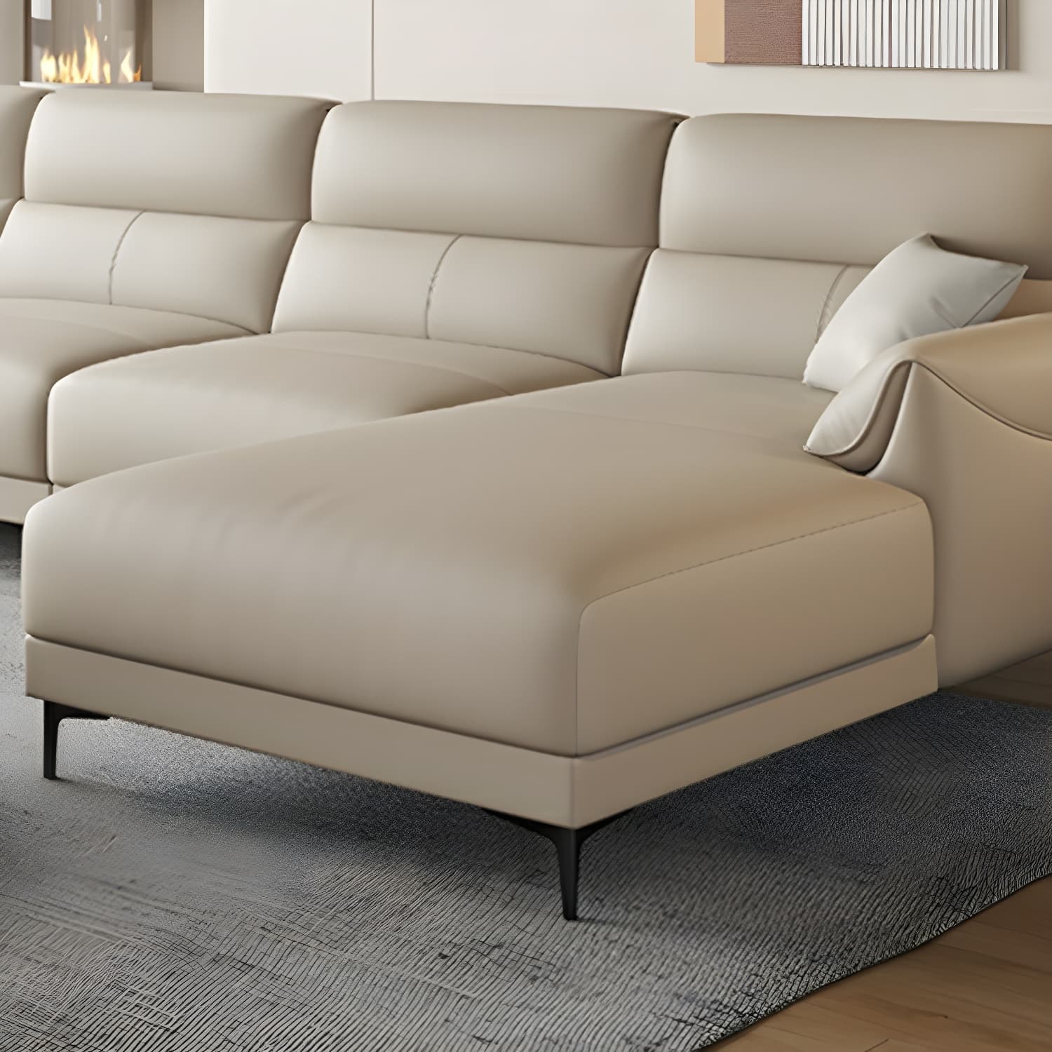 Modern Beige Leather Stationary Sectional Sofa with Pine Wood Frame - image 4