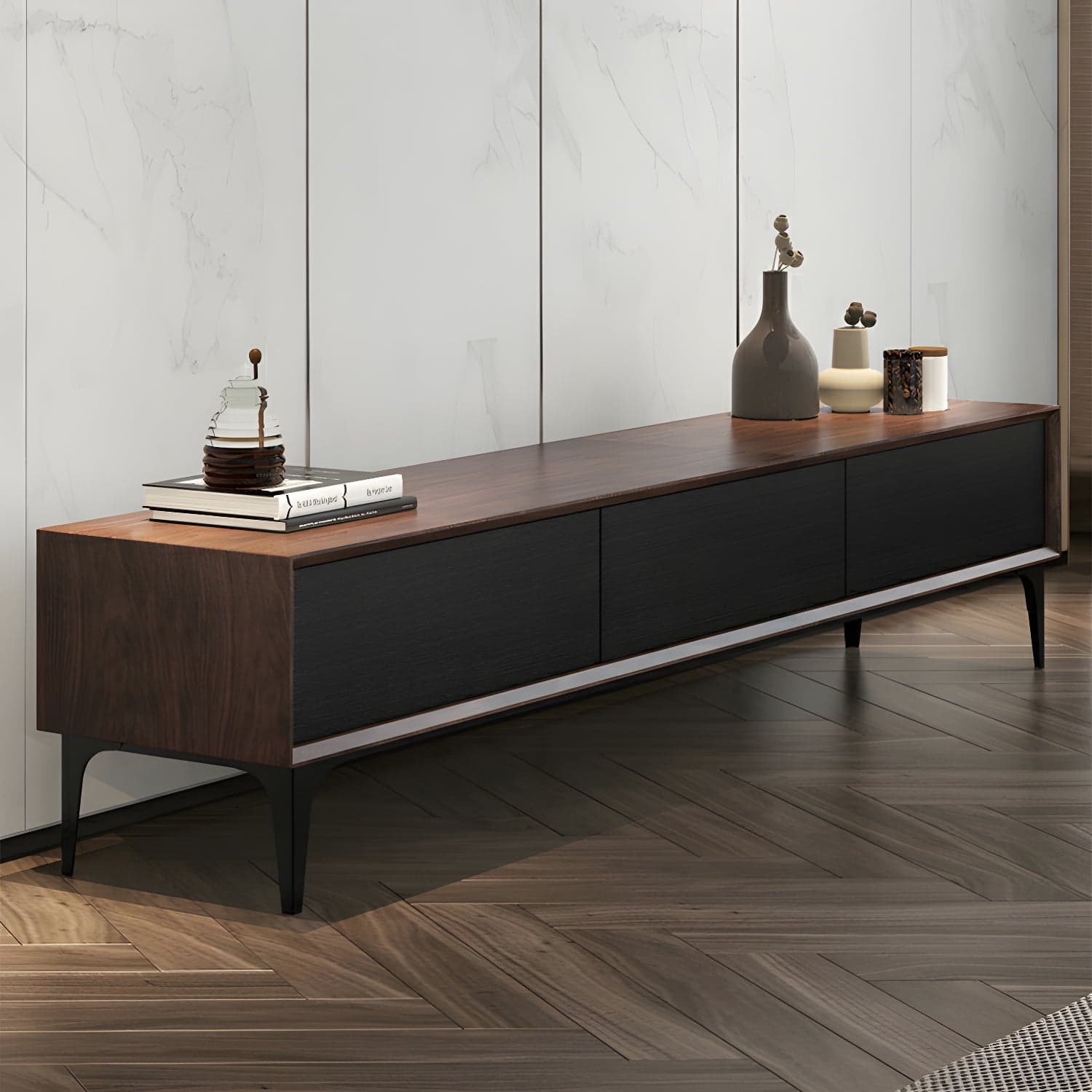 Scandinavian Style Wood TV Stand with Cable Management, Drawers Included - Low Height and With Legs - image 4