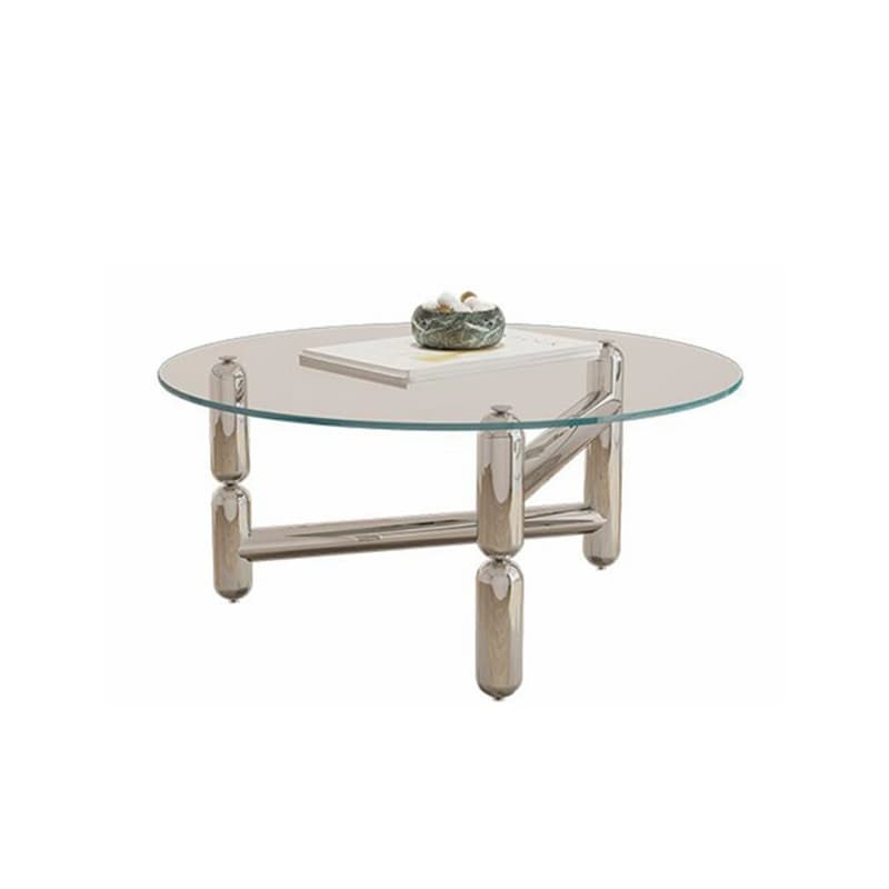 Sleek Silver Stainless Steel Coffee Table with Tempered Glass Top - image 7