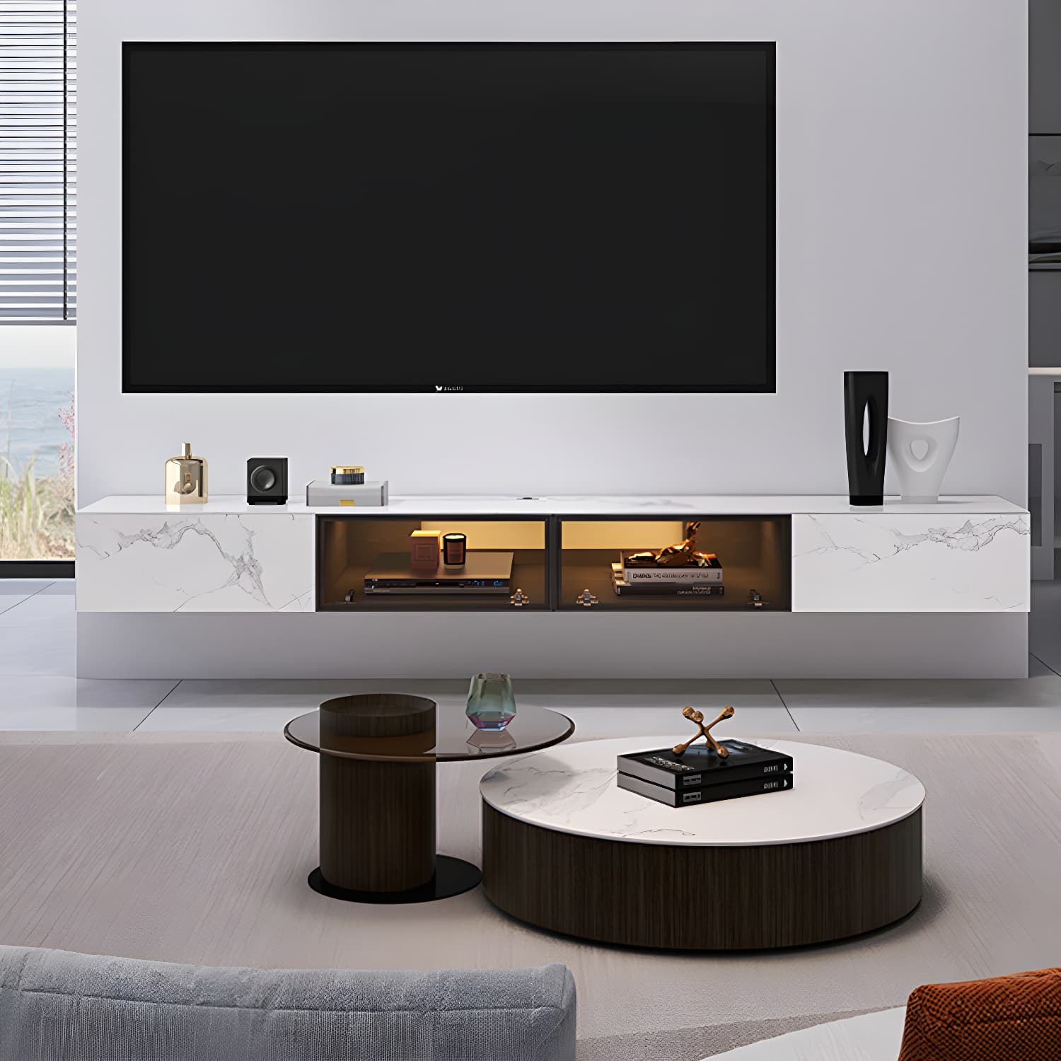 Modern TV Media Stand Stone Wall-mounted TV Media Console with Drawers - image 4