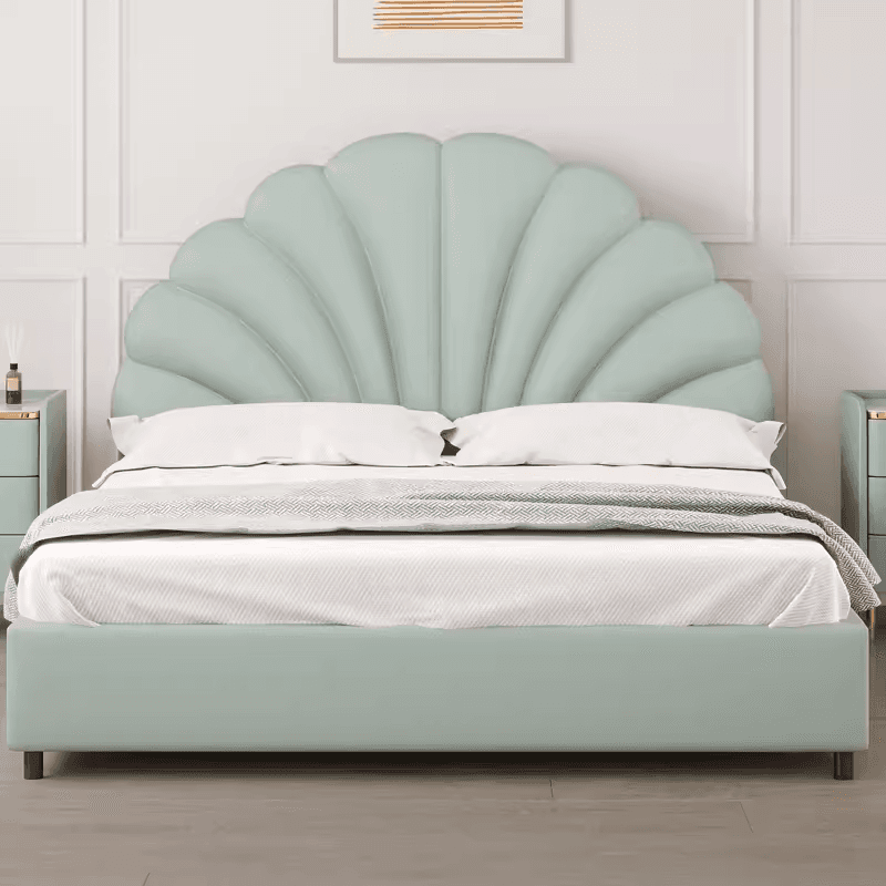 Modish Style Panel Headboard with No Distressing in Timber, Featuring Arched Shape for Twin XL/Full/Queen Bed, Sponge Upholstery Fill, Standard Height