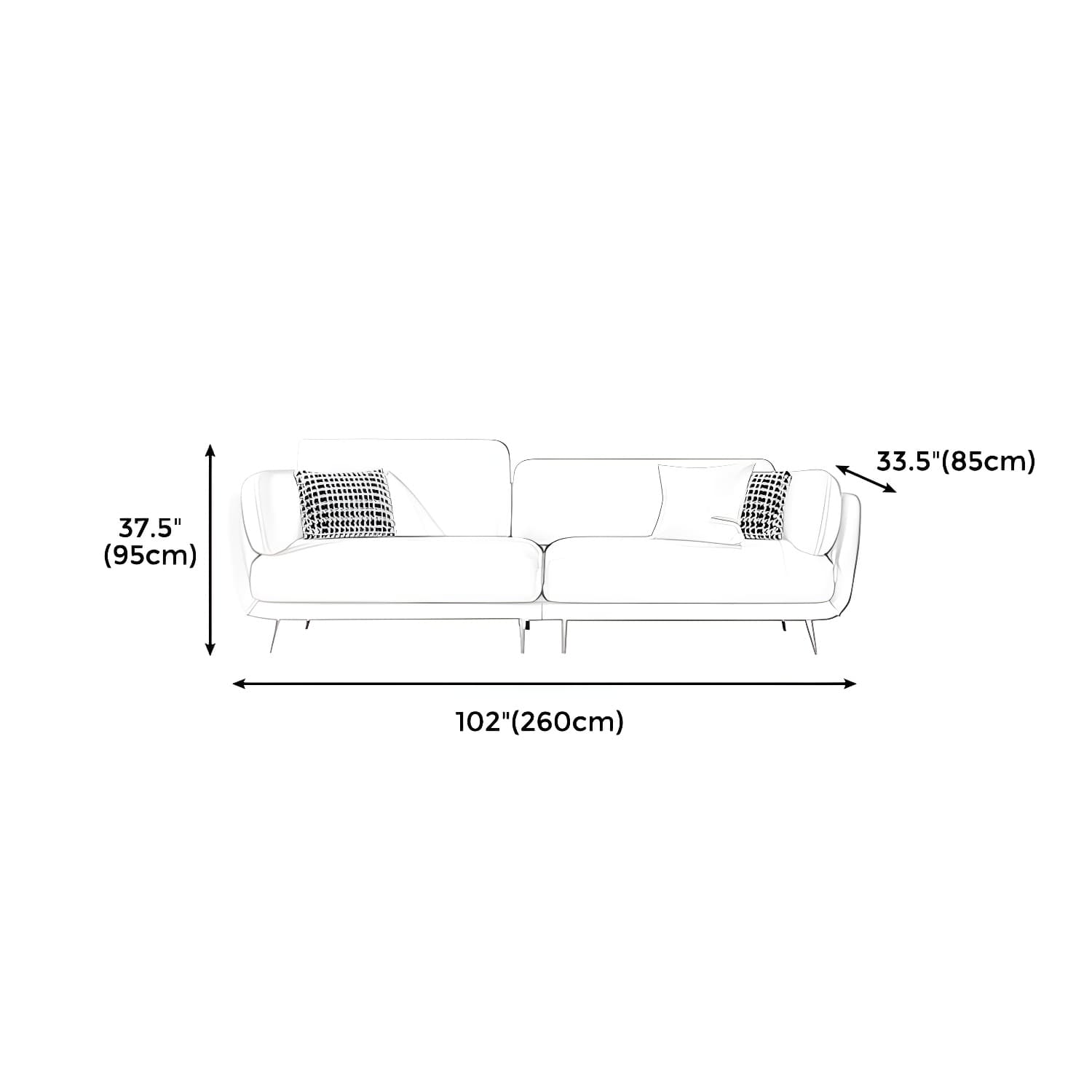 36" High Modern Velvet Square Arm Sofa with 2 Pillows Standard Sofa for Living Room - image 20