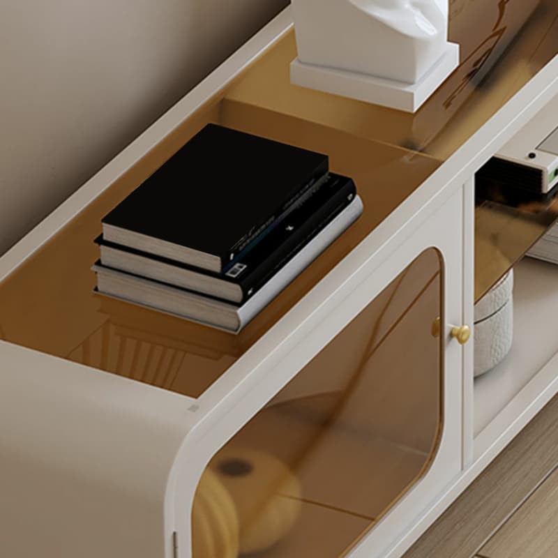 Modern Glass TV Stand with Open Shelving, Cabinet, and Low Profile Design - image 8