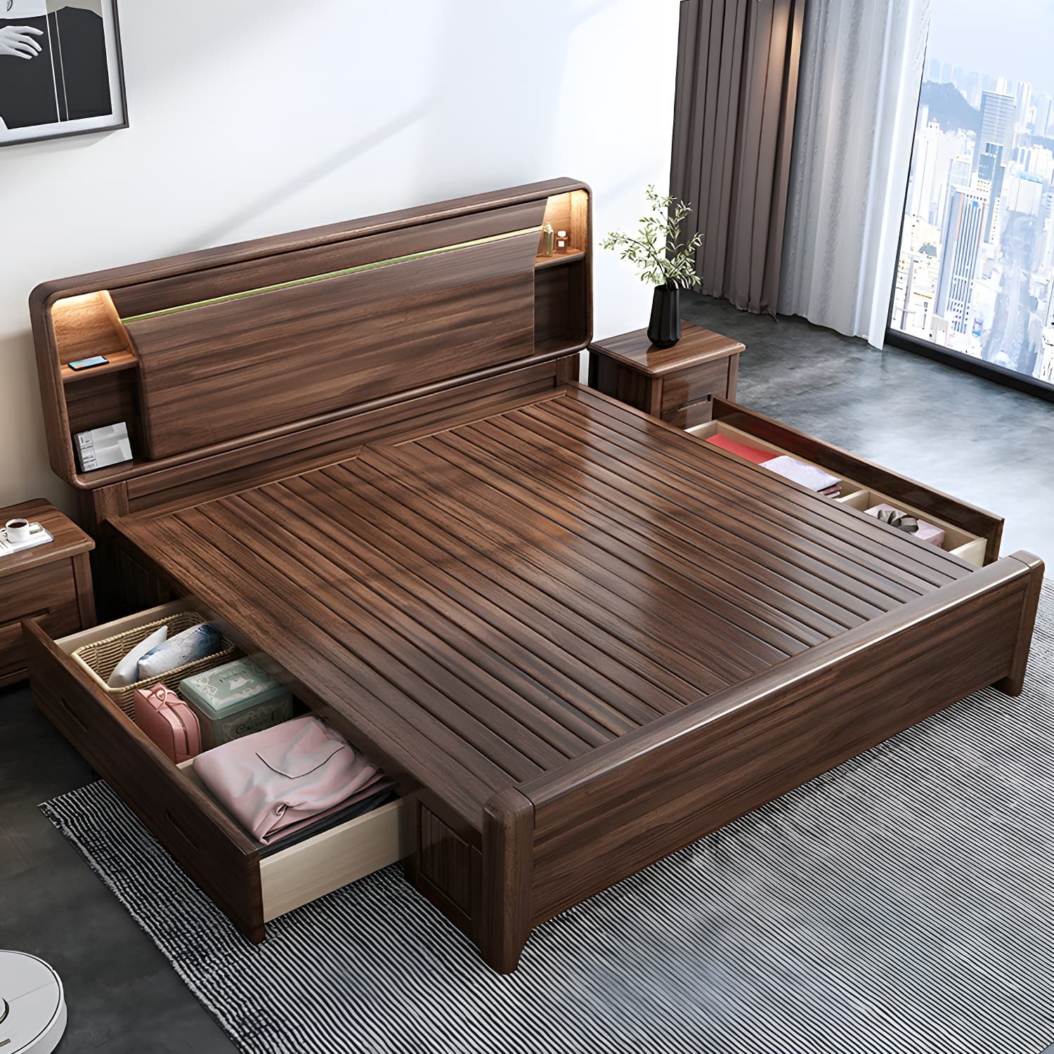 Mid-Century Modern Wood Bed with Headboard, Footboard, and Sleek Design for Stylish Comfort - image 5