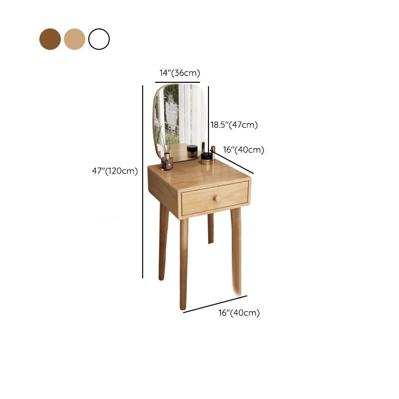 Modish Small/Standard Vanity Set with White/Auburn/Natural Color Chair, 1 Drawer/2 Drawers, Rubberwood Frame, and Standing Mirror - image 14
