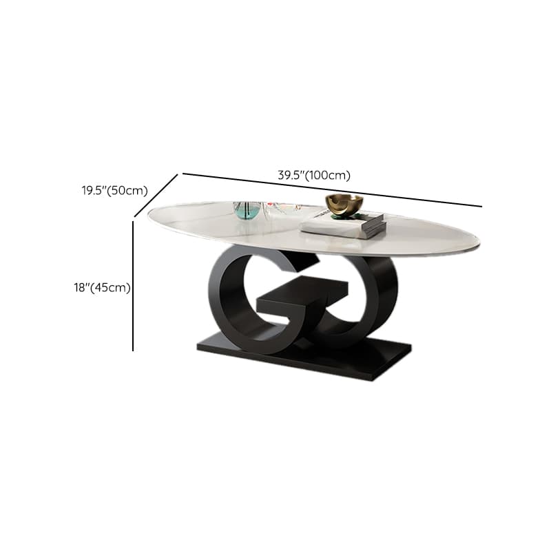 Contemporary Design Single Slate Oval Coffee Table with Abstract Base in Midnight Black/Gray/Chalk - image 12