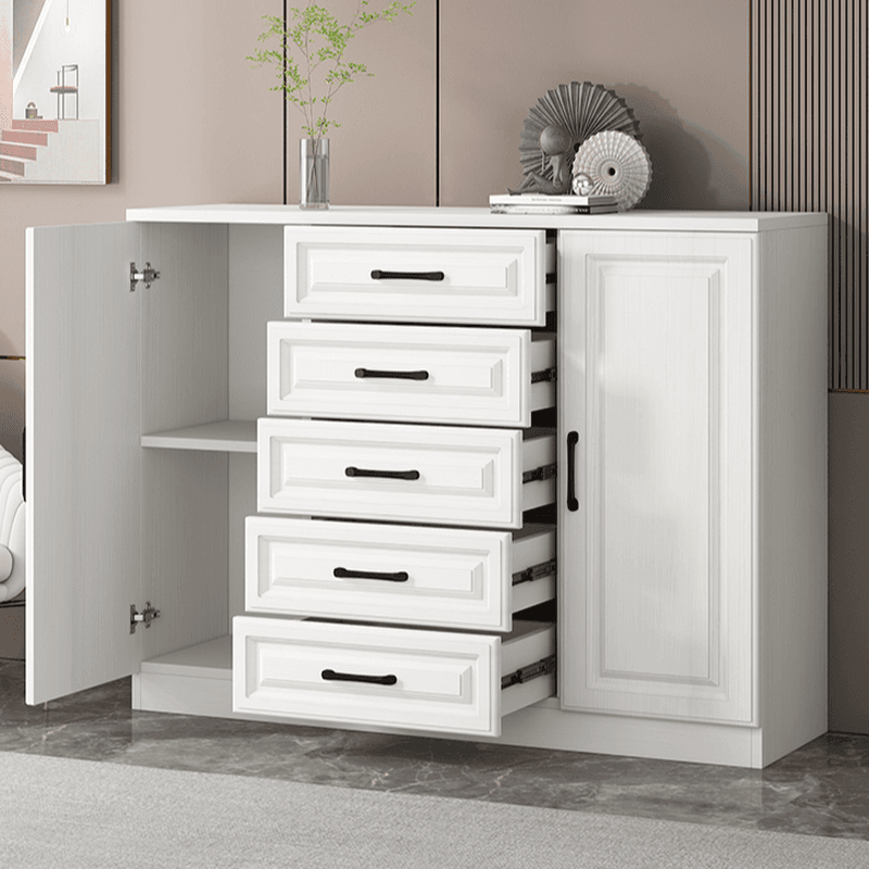 Modern Standalone Timber Utility Cabinet with Storage Drawer and Pull Bars in White