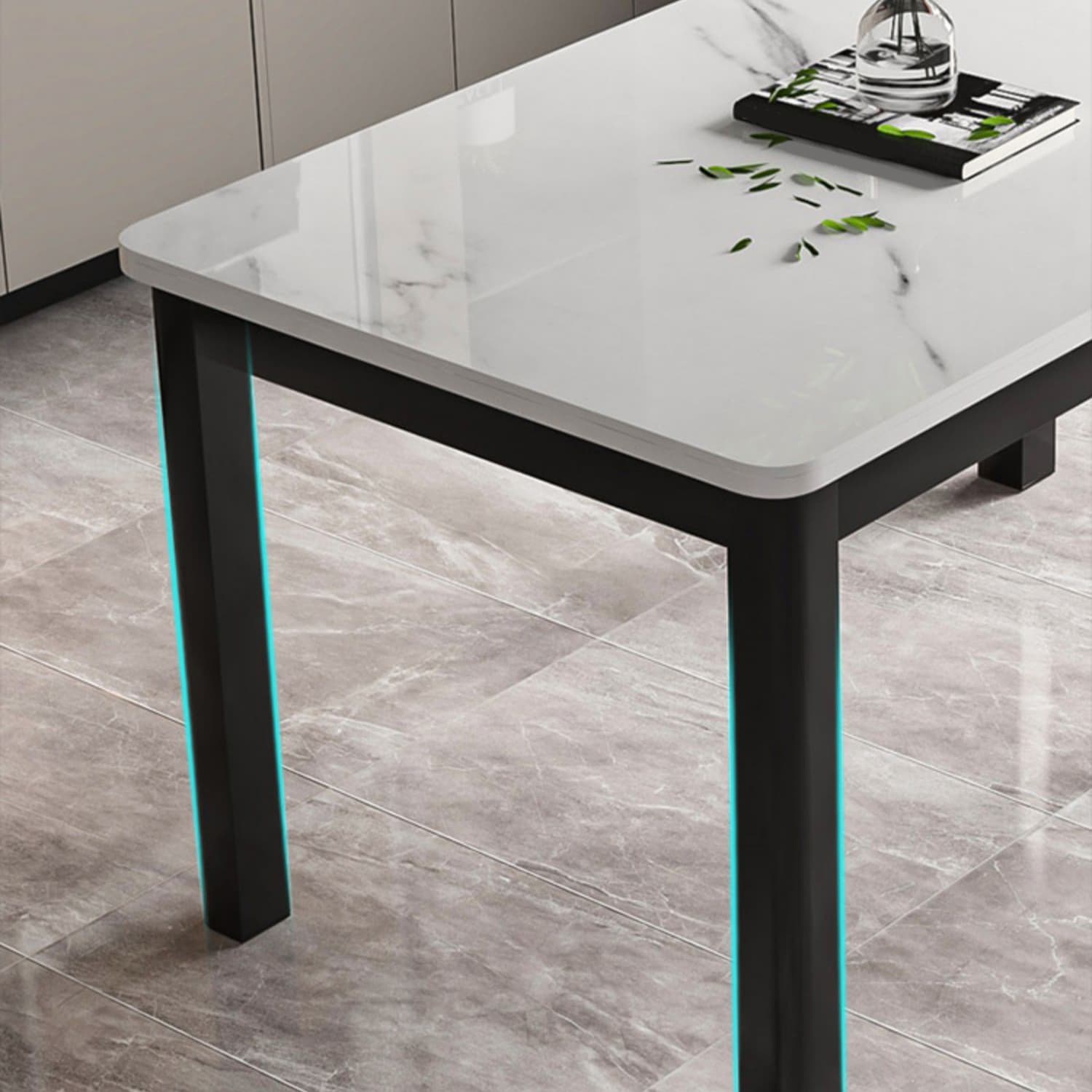 Modern Rectangular Glass Top Dining Table with White and Black 4 Foot - image 9