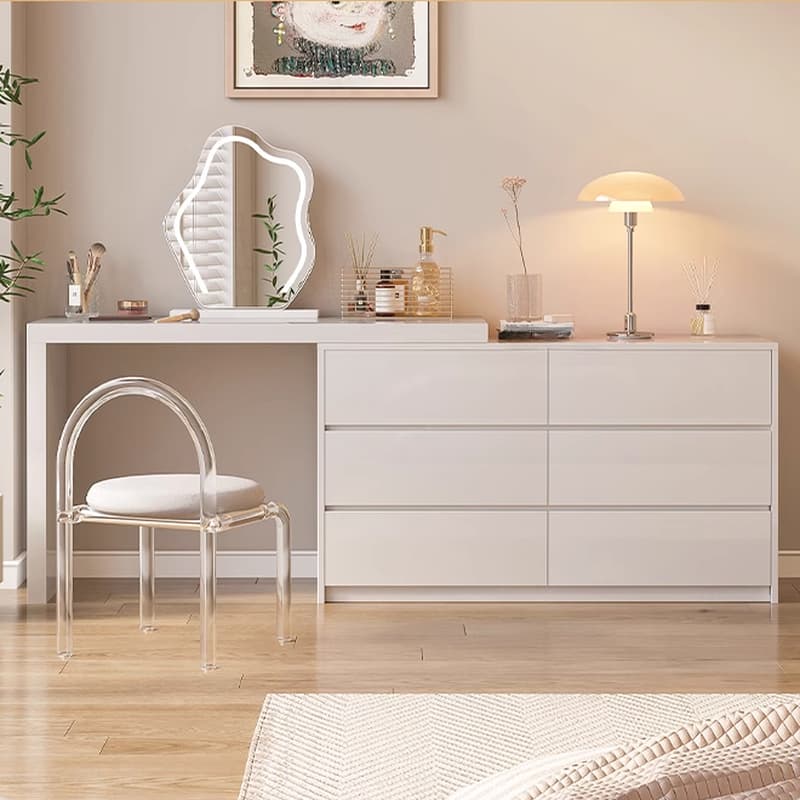 Large Vanity Set with Chalk Seating, 6 Drawers, Lumber Frame, Scalable 2-in-1 Design, and Chair - image 3