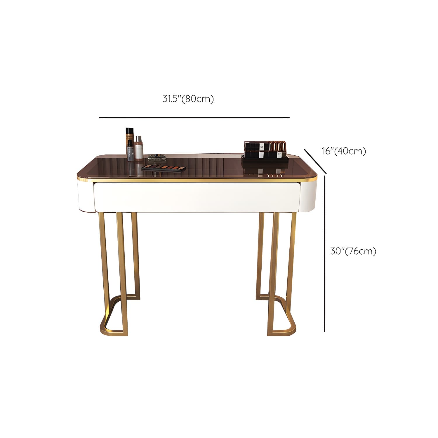 Glass Top Make-up Vanity Wood Dressing Table with Storage Drawers - image 15