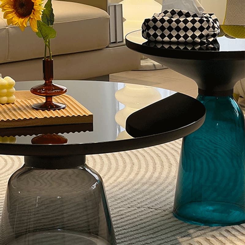 Small Size Modern Round Black Glass Coffee Table - Pedestal Base, Non-Upholstered - image 11