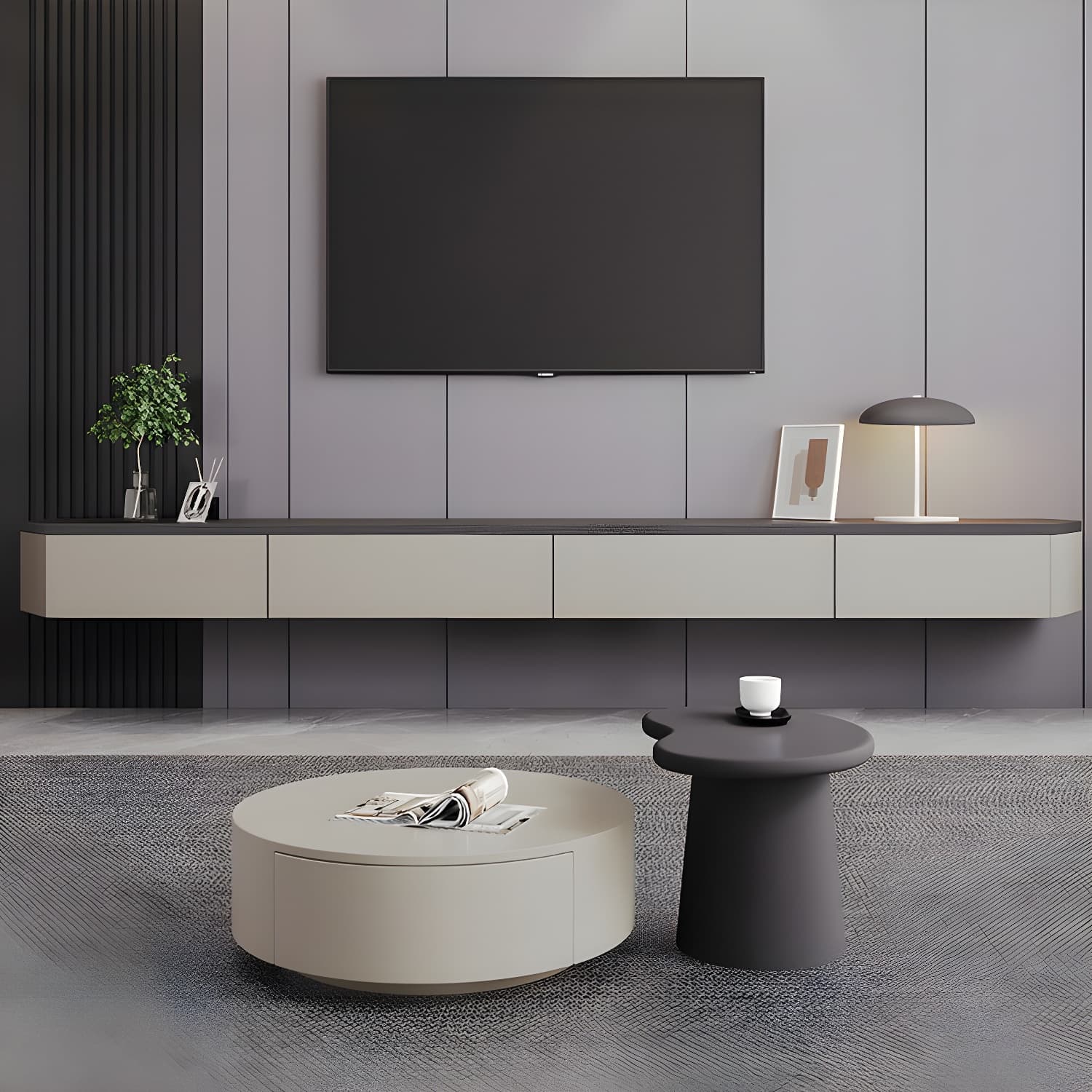 Contemporary Wall-Mounted TV Media Console with Cable Management - image 4