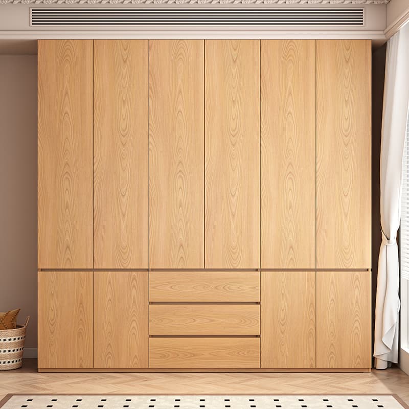 Natural Finish Unfixed Almirah Manufactured Wood Soft Close Drawer Soft Close Door Hinged