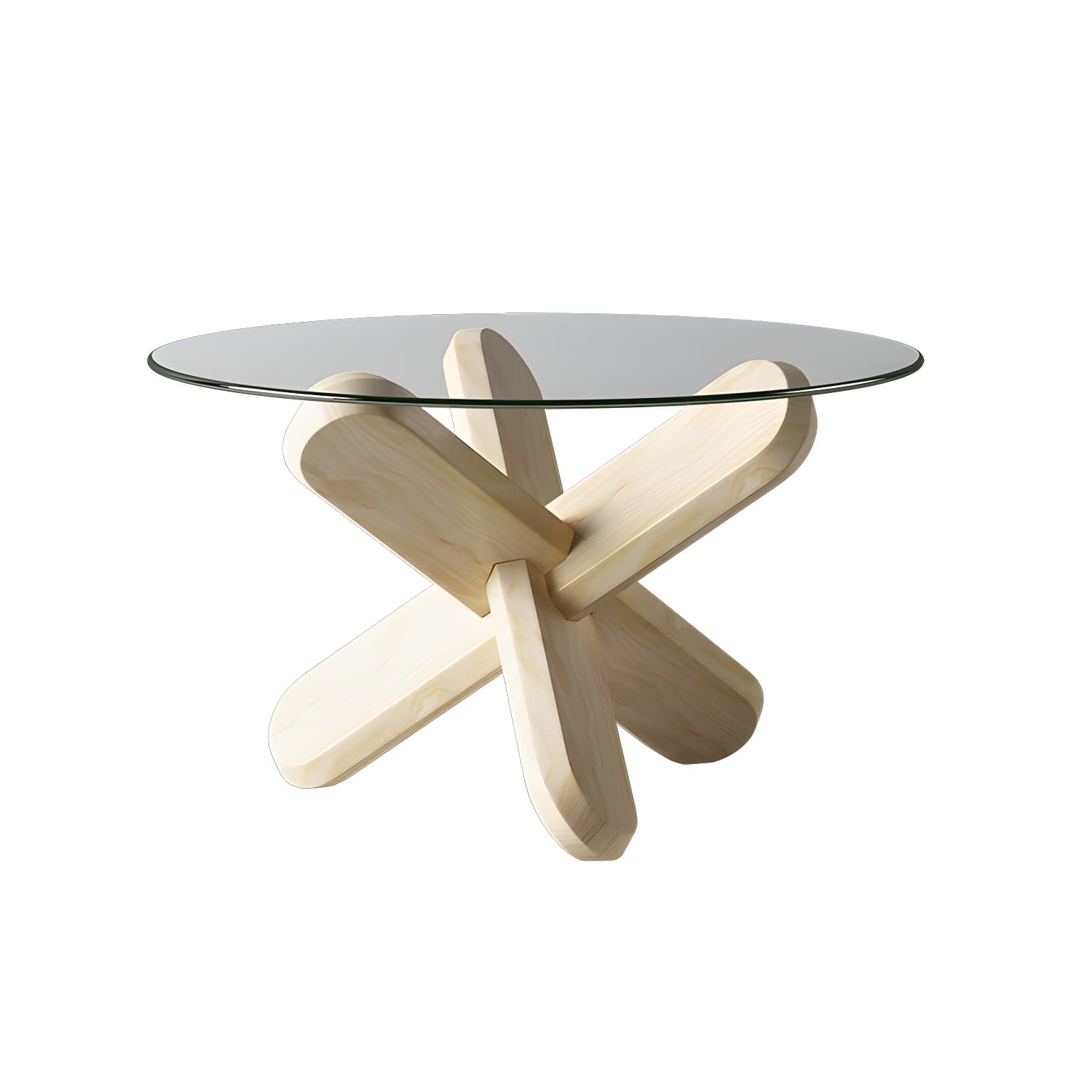 Modern Round Glass Top Coffee Table with Abstract Wooden Leg - image 15