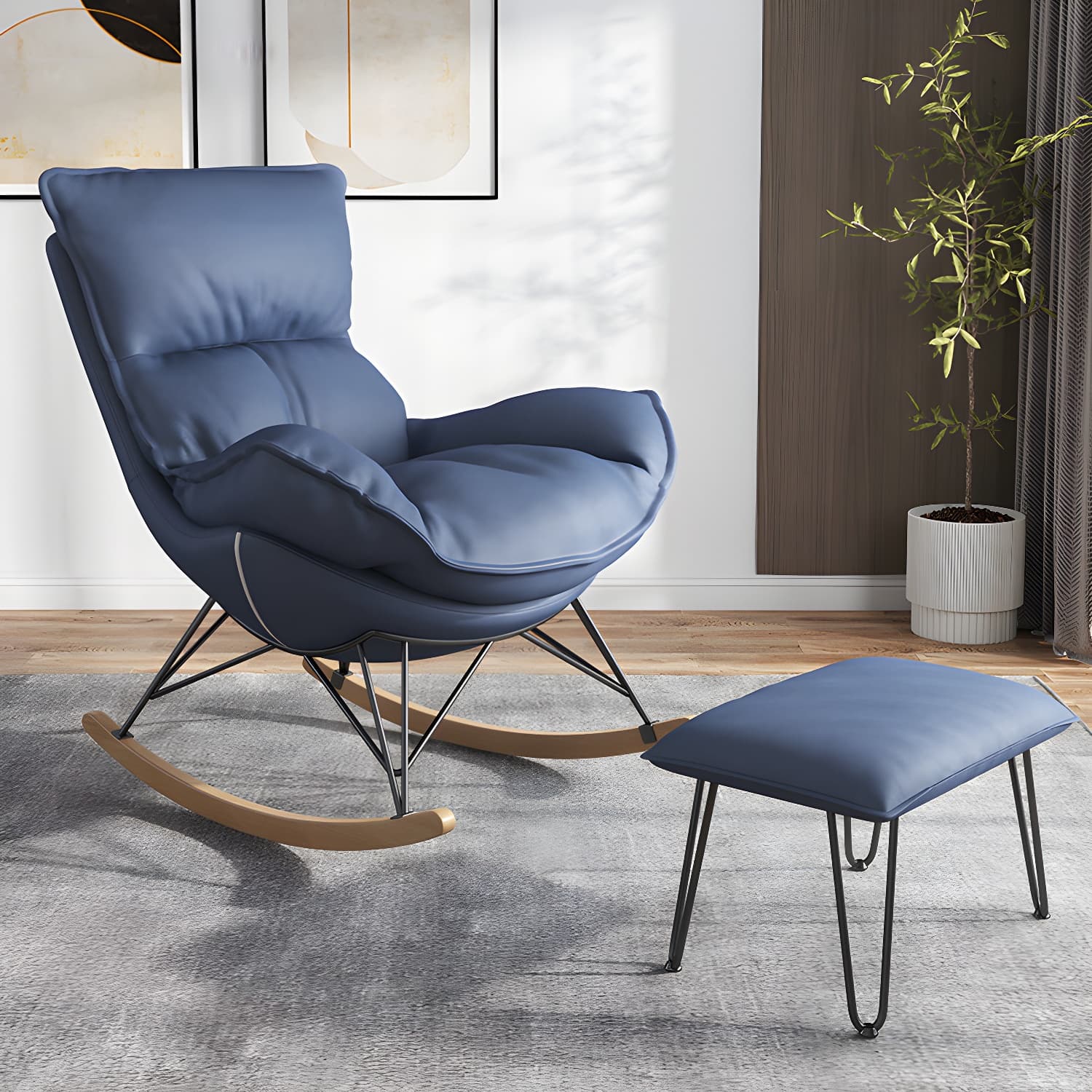 Contemporary Rocking Chair Faux Leather Waterproof Glider Chair with Removable Cushions
