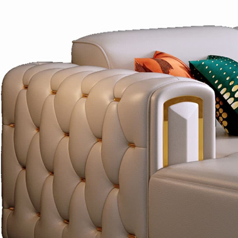 Glam Genuine Leather Sofa and Chaise in Beige with Square Arm - image 11