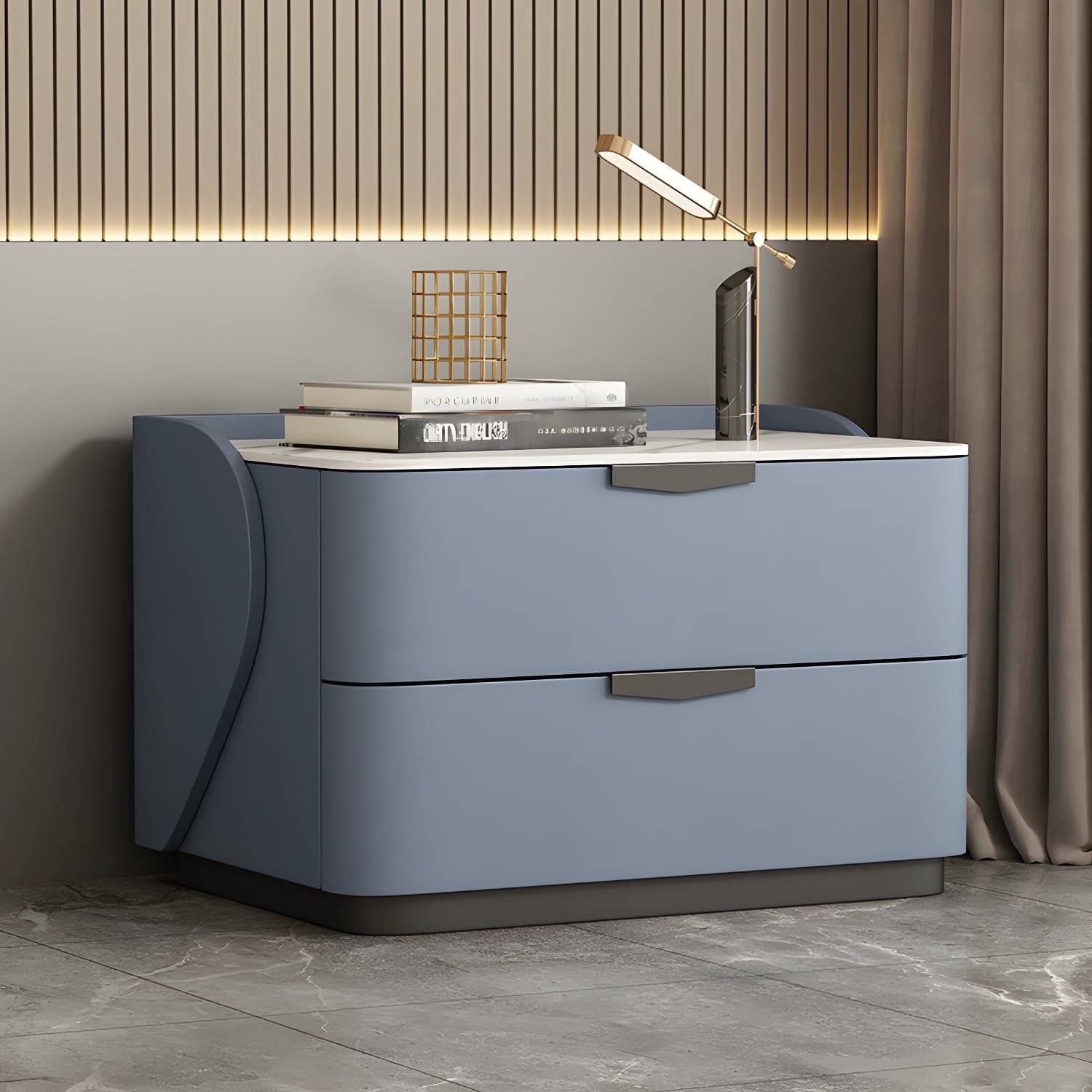 Modern Faux Leather Nightstand with Two Drawers in Light Wood