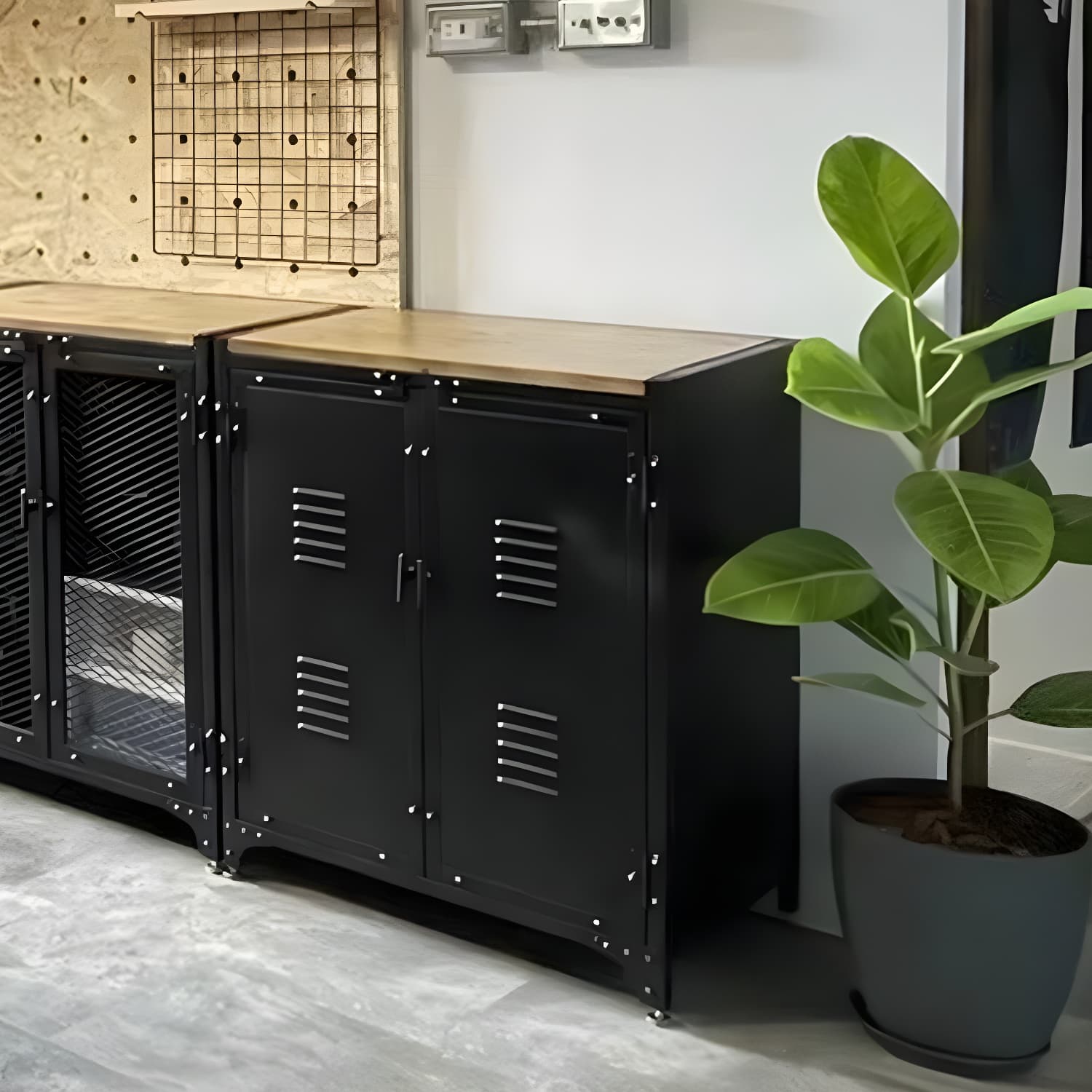 29.5" Tall Metal Accent Cabinet Industrial 2 - Door Chest with Wood Top - image 10