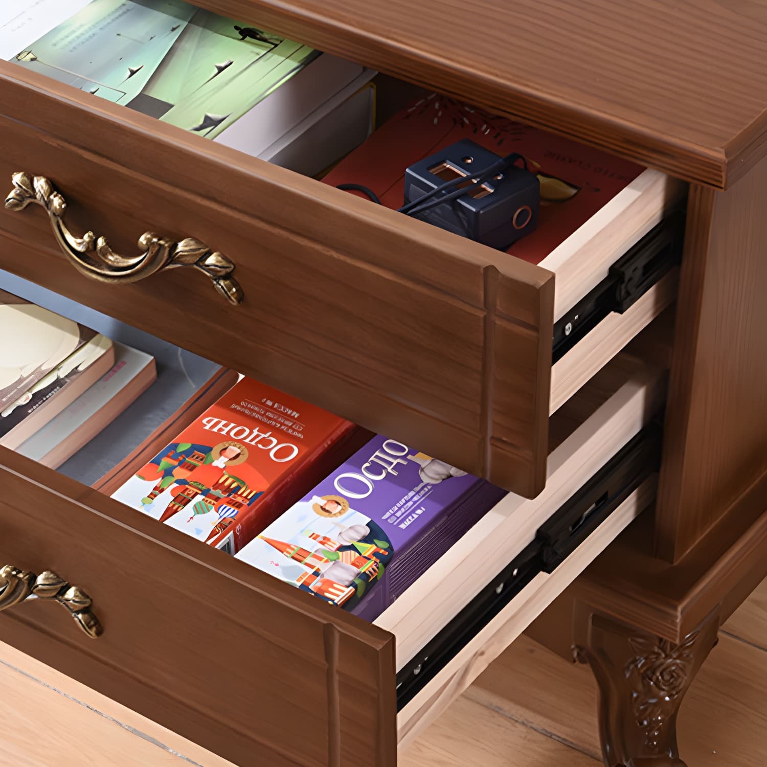 Traditional Solid Wood TV Cabinet Living Room Luxury TV Stand with Glass Doors - image 6