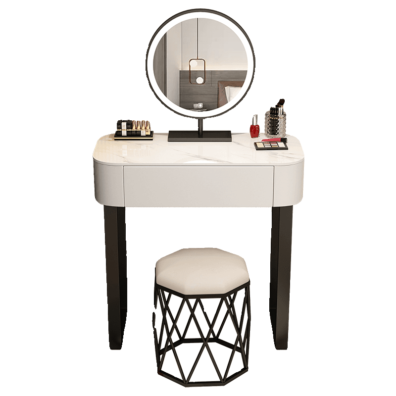 Casual Small/Standard Vanity Set with White Chair, Iron Frame, Drawer, and Mirror Lights - image 4