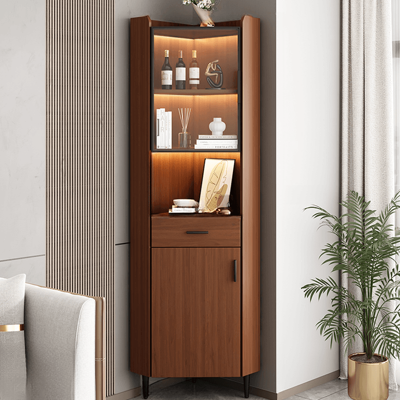 Damp-proof Scratch-immune Accent Cabinet with 1 Exterior Shelf, Glazed Door, Storm Gray Top, Soft Close Drawer, and Stain Resistant