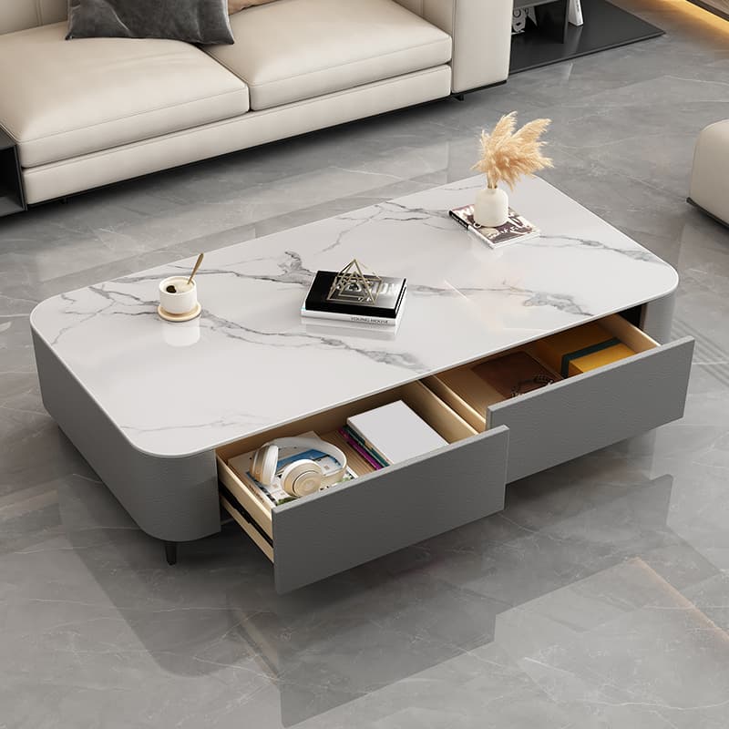 Four Leg Non-Upholstered Modern Metal Coffee Table with Storage and Drawers Standard Size - image 5